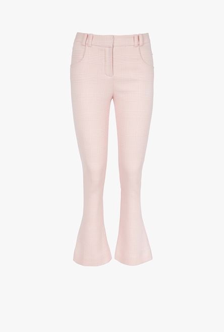 White and pale pink checkered flared pants - 1