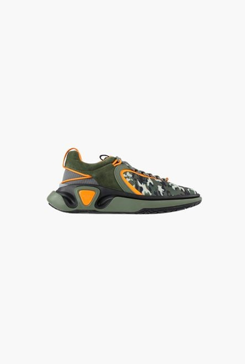 Khaki and orange camouflage suede and mesh B-Runner sneakers 1