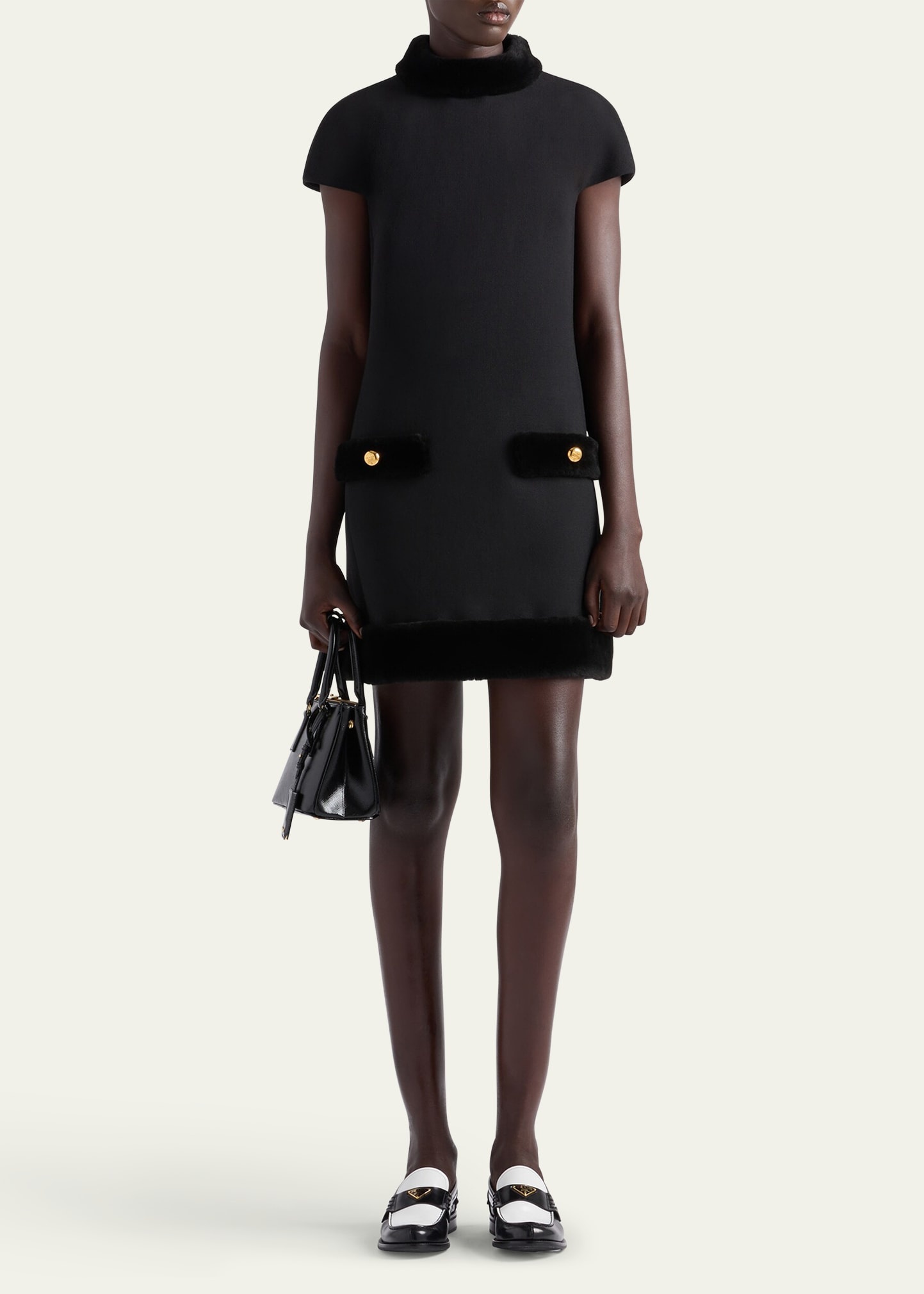 Natte Short Sleeve Shearling-Trim Mini Dress - 2