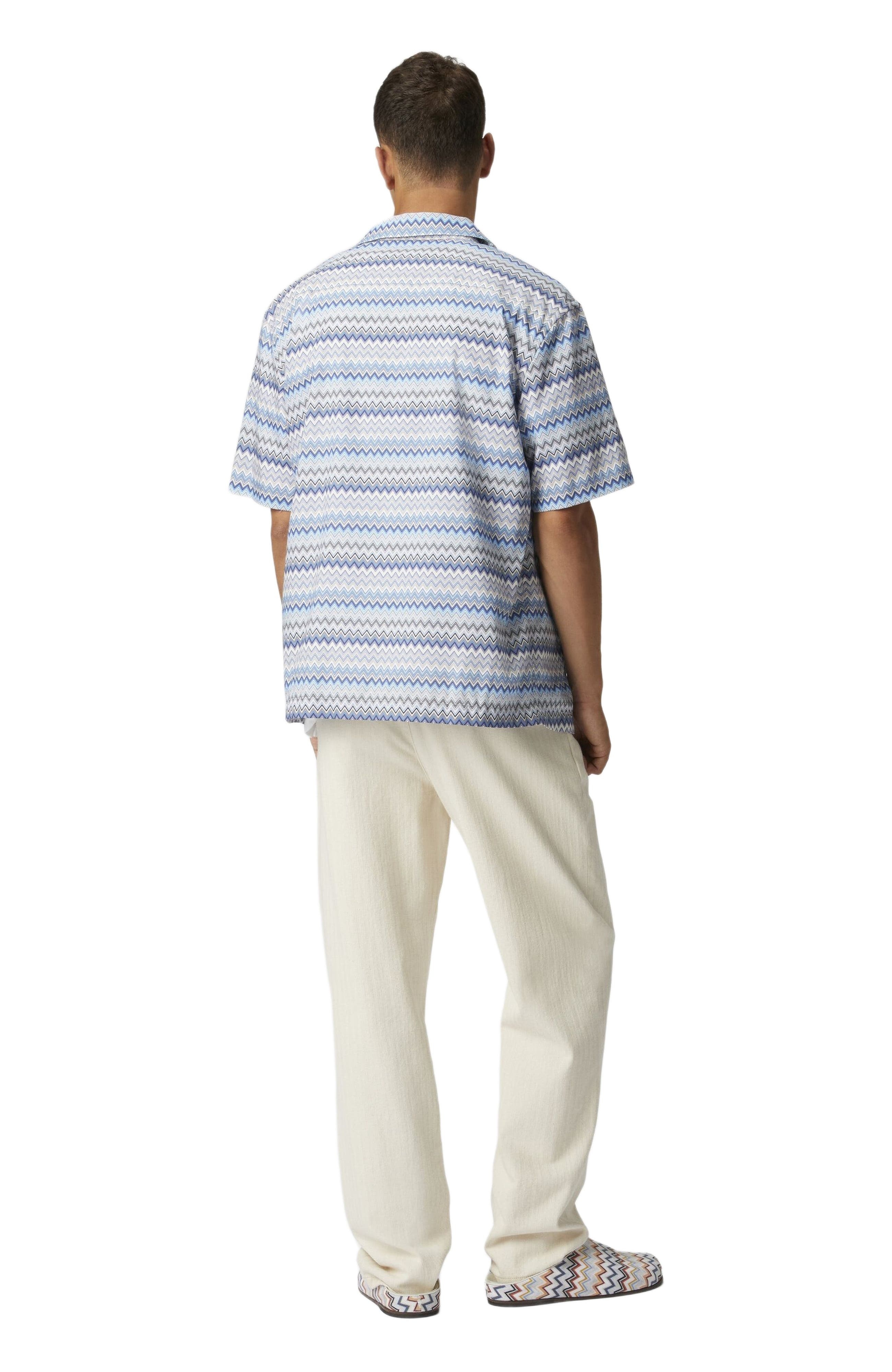 Missoni Zig Zag Cotton Poplin Bowling Shirt With Breast Pocket in Blue & Grey at Nordstrom - 3