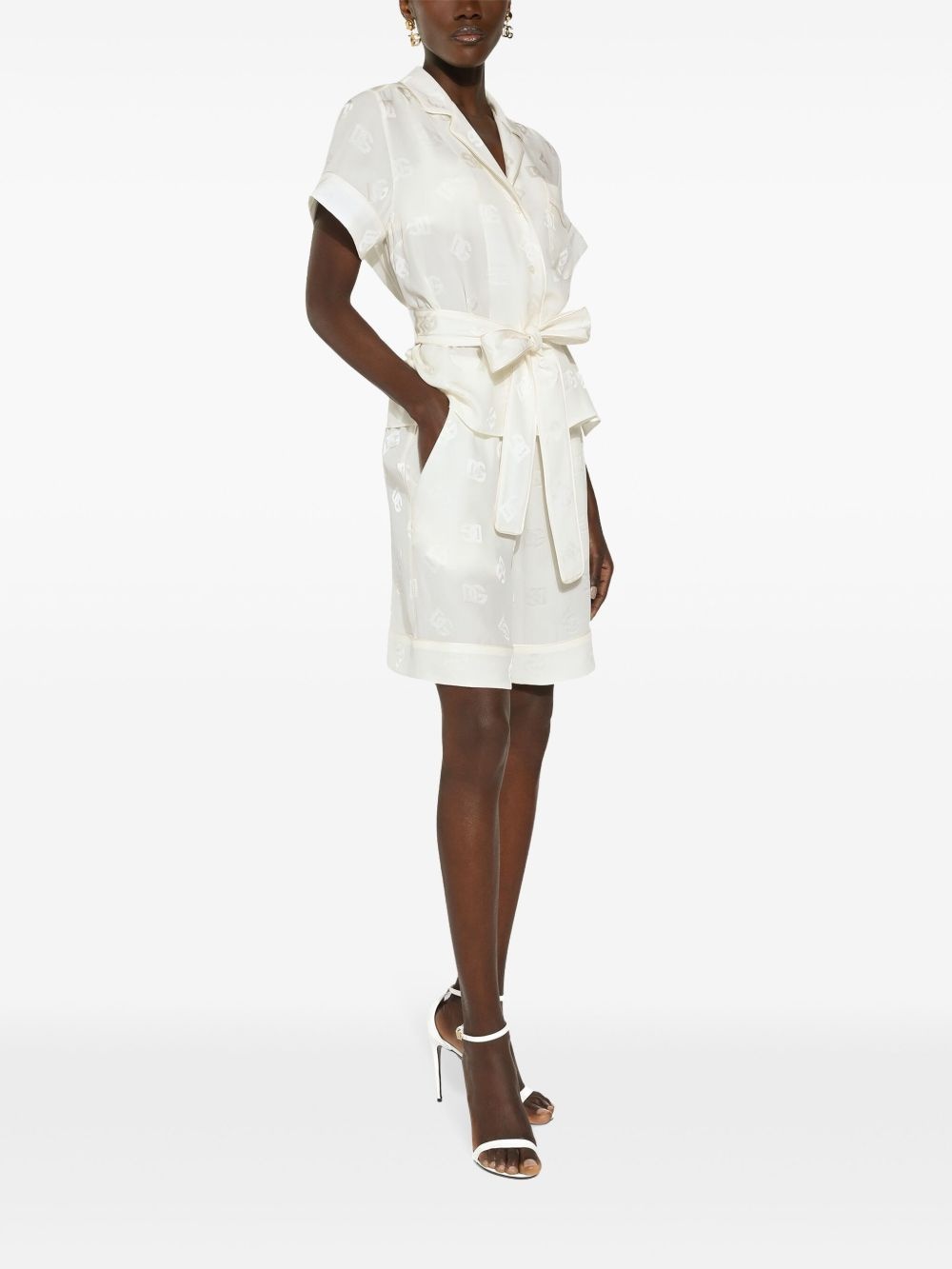 monogram-jacquard tied-waist shirt - 2
