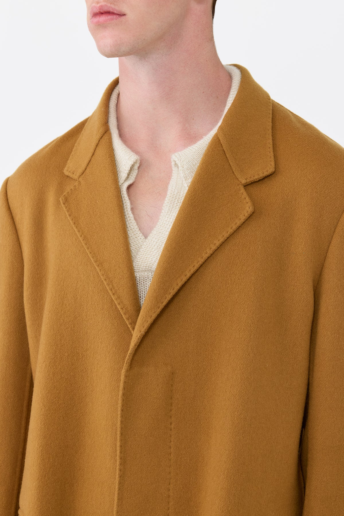 Peter Coat in Yellow Ochre Double-Face Recycled Cashmere - 5