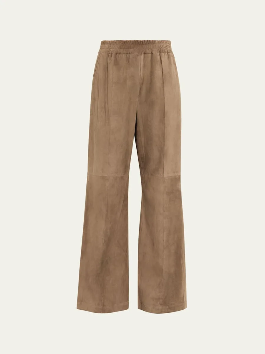 Suede Wide-Leg Pull-On Trousers - 1