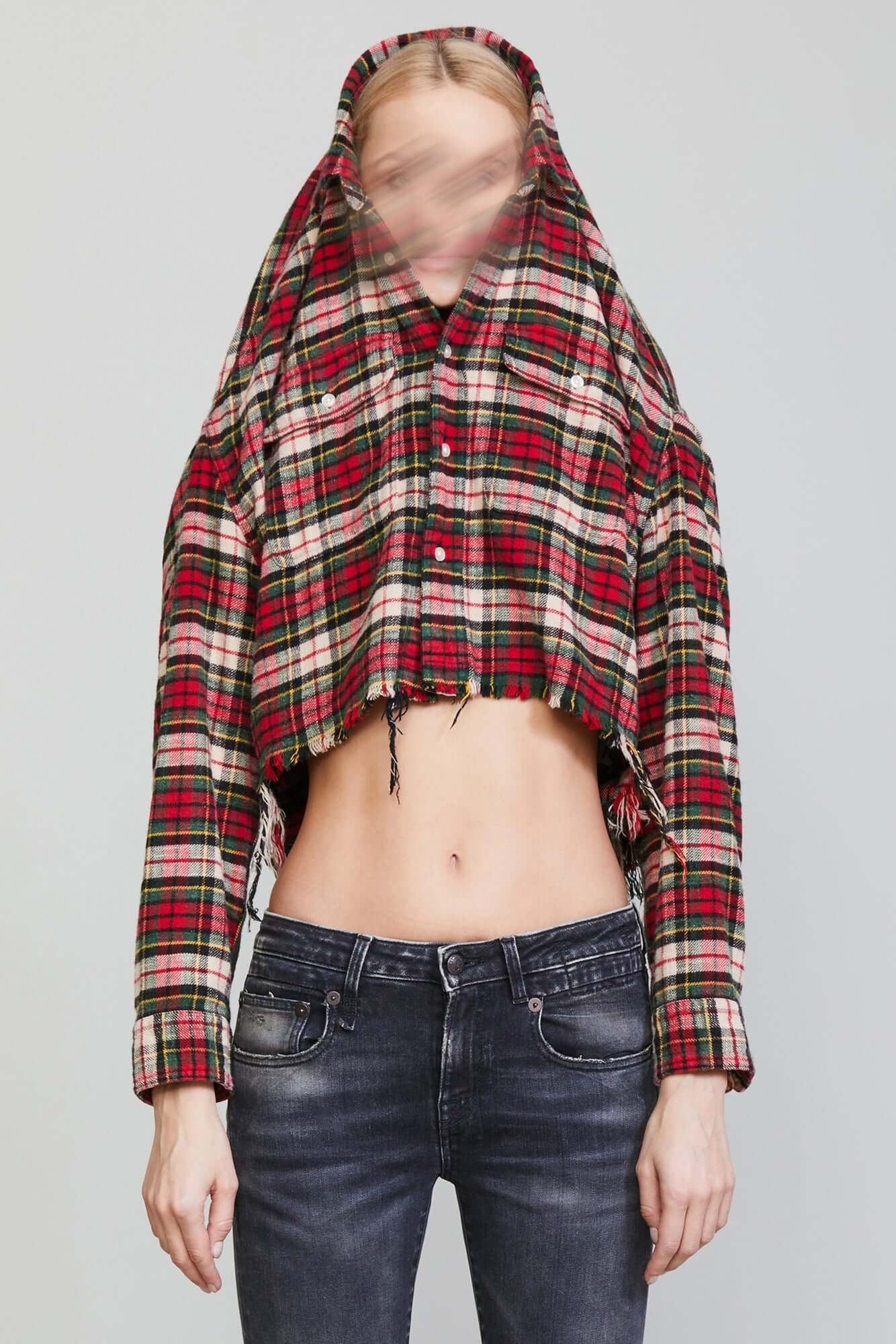 CONVERTIBLE CROPPED WORKSHIRT - RED/GREEN PLAID - 6
