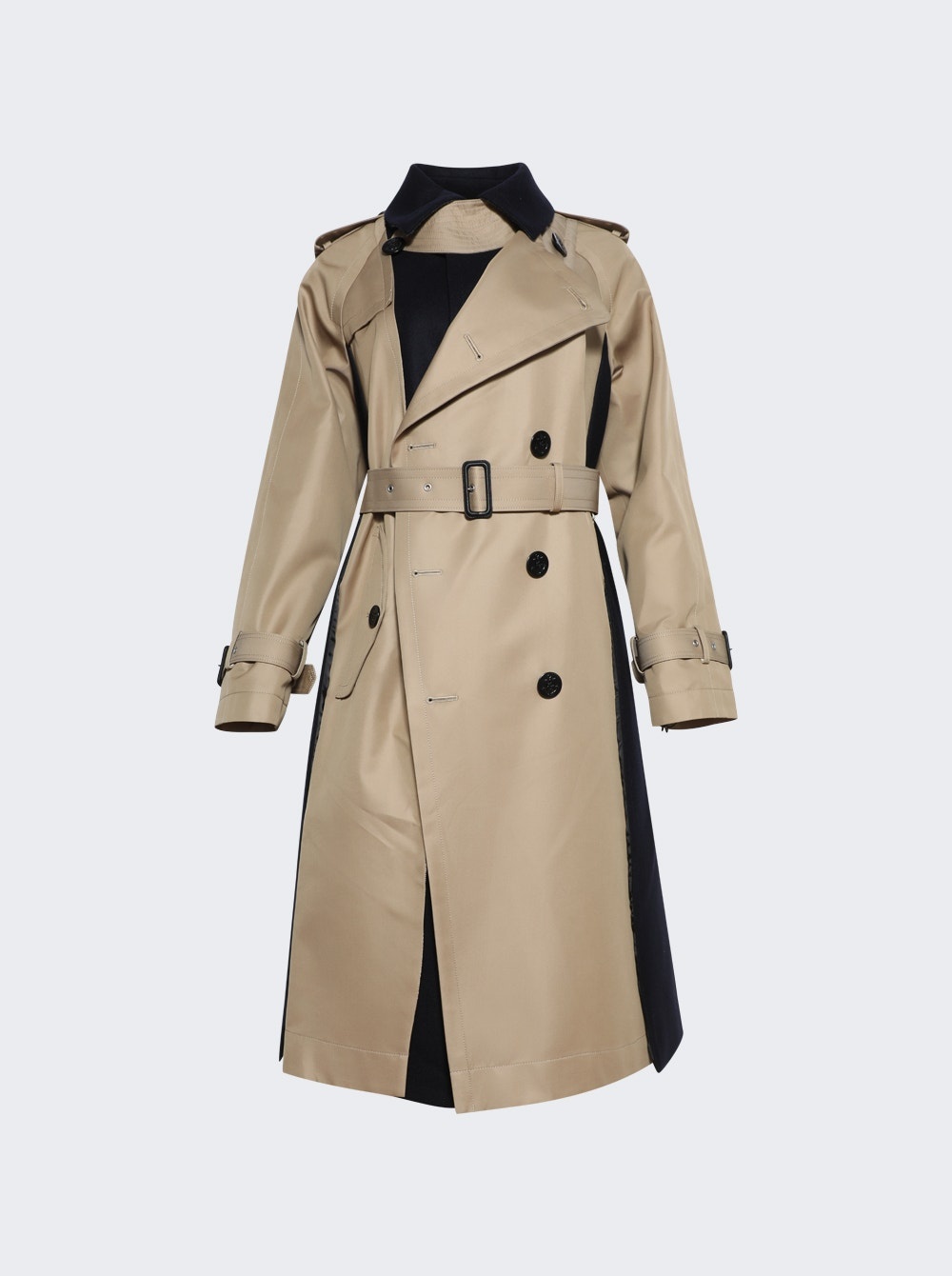 sacai Cotton Gabardine X Wool Melton Coat Beige And Navy