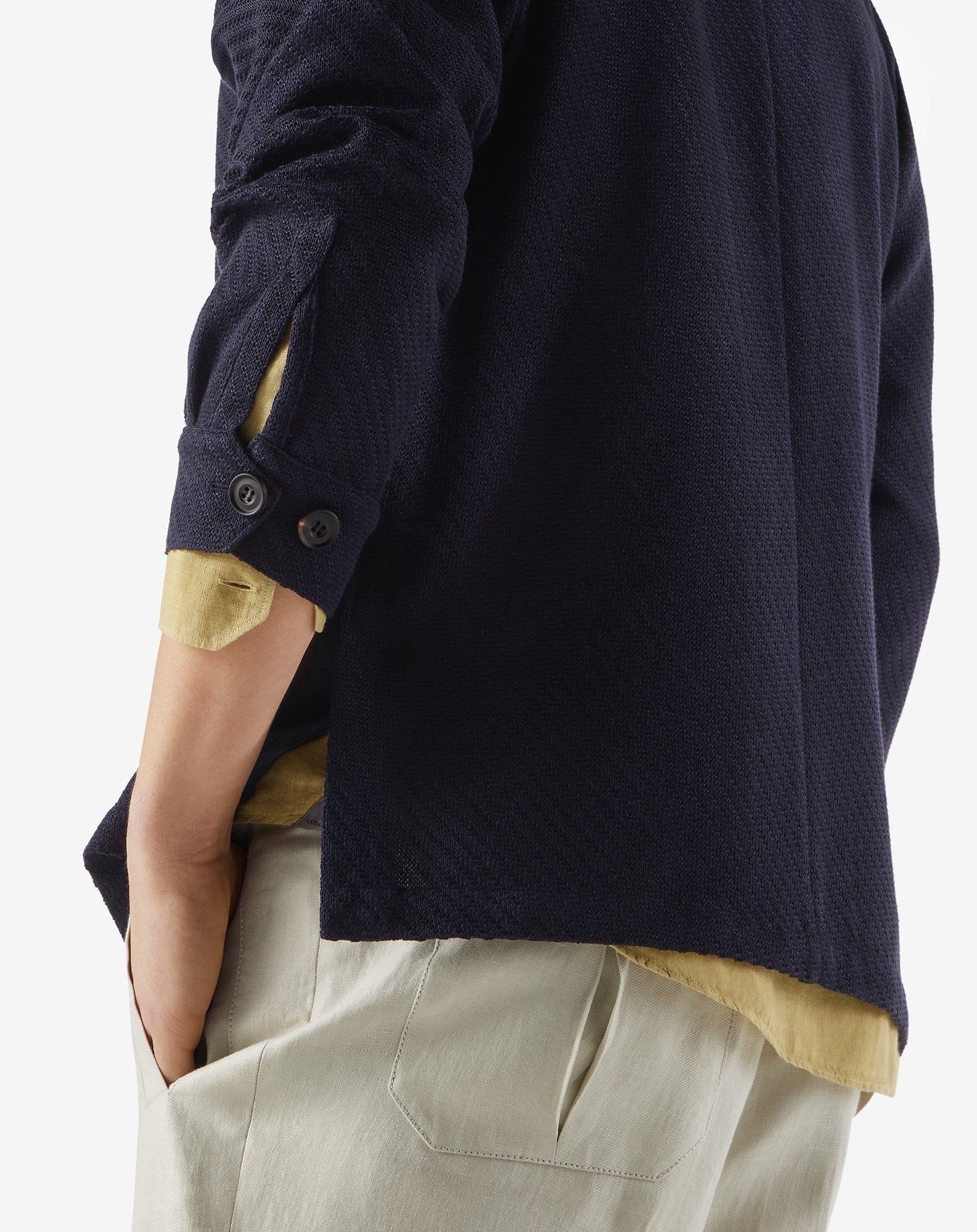 Navy blue linen and silk jersey jacket - 5