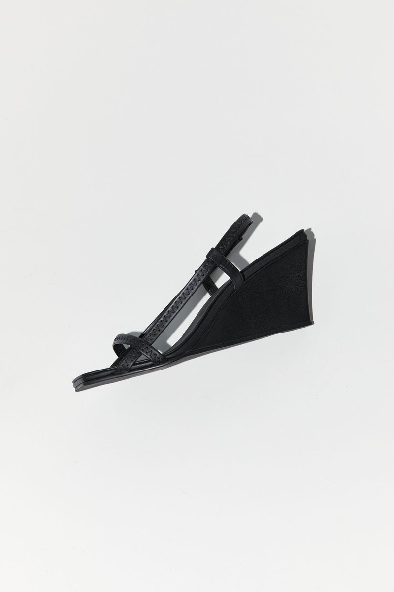 ST. AGNI Fine Strap Sling Back Wedge - Black outlook