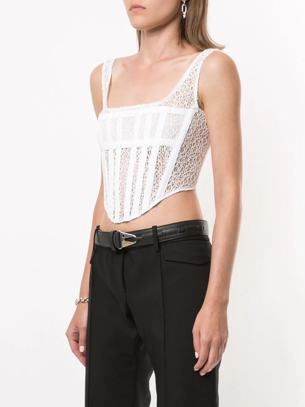 mesh panelled corset crop top - 3