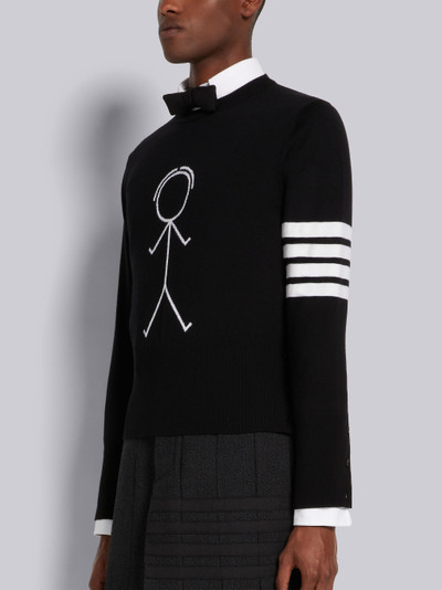 Thom Browne Black Fine Merino Wool 4-Bar Mr. Thom Icon Intarsia Classic Crew Neck Pullover outlook