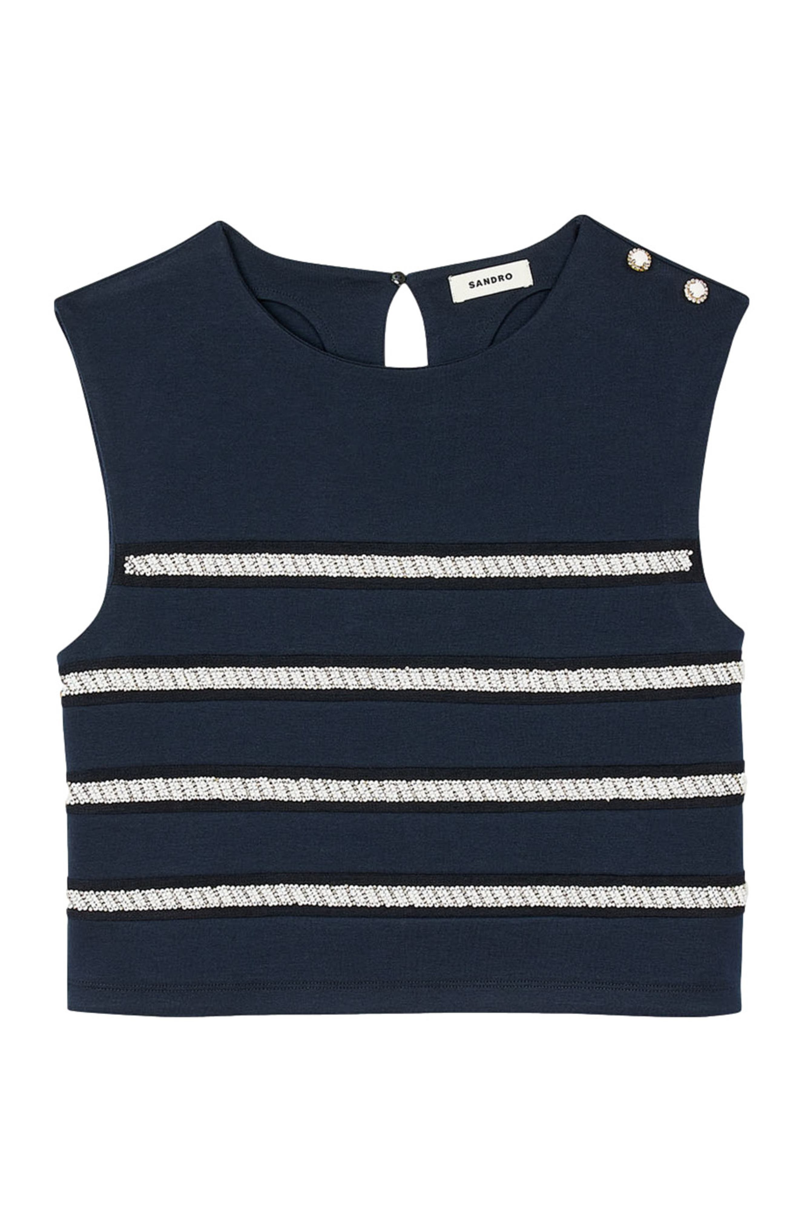 SANDRO Sleeveless striped T-shirt in Navy Blue at Nordstrom - 5