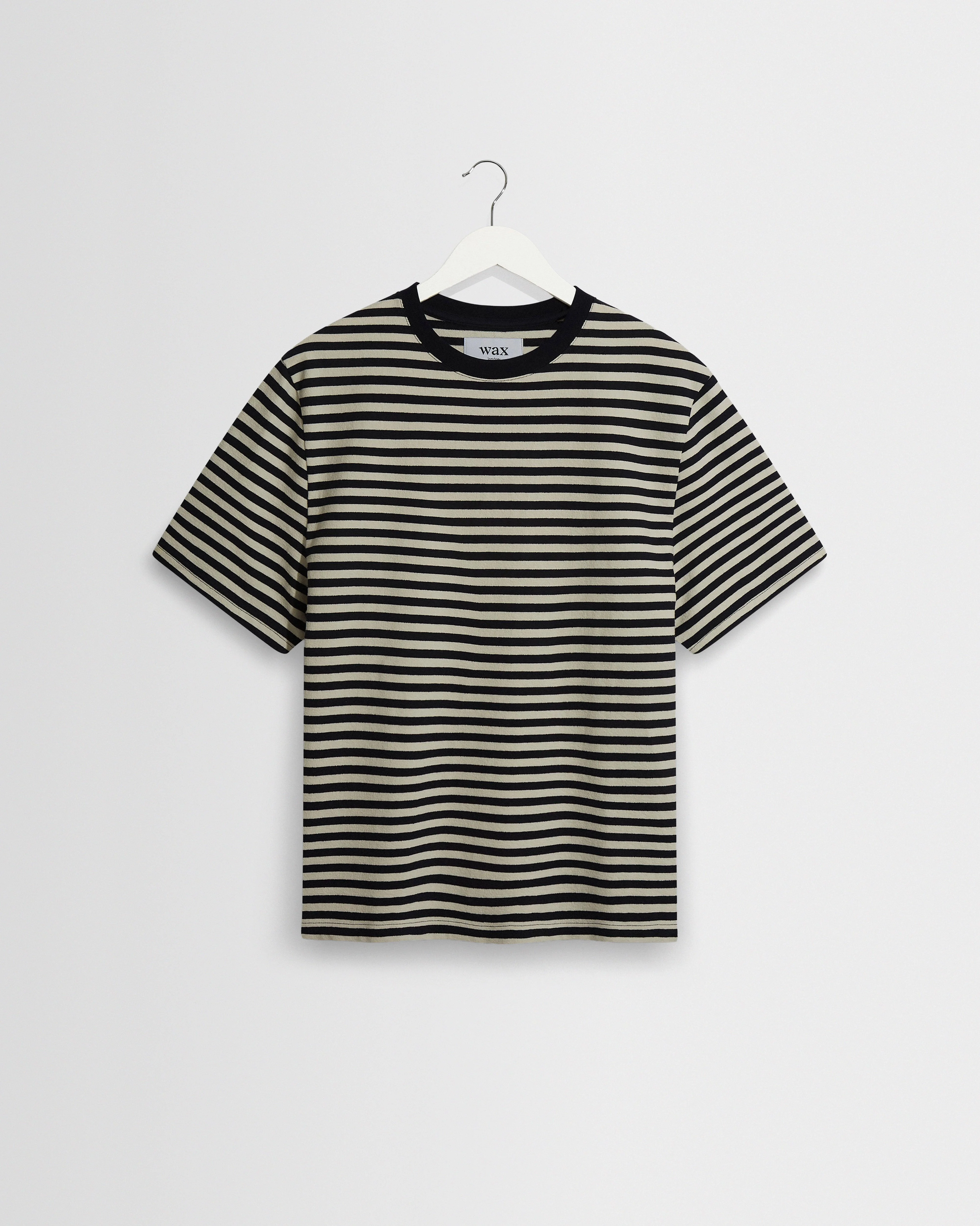 Dean - Navy/Ecru Striped Textured Organic Cotton T-Shirt - 1