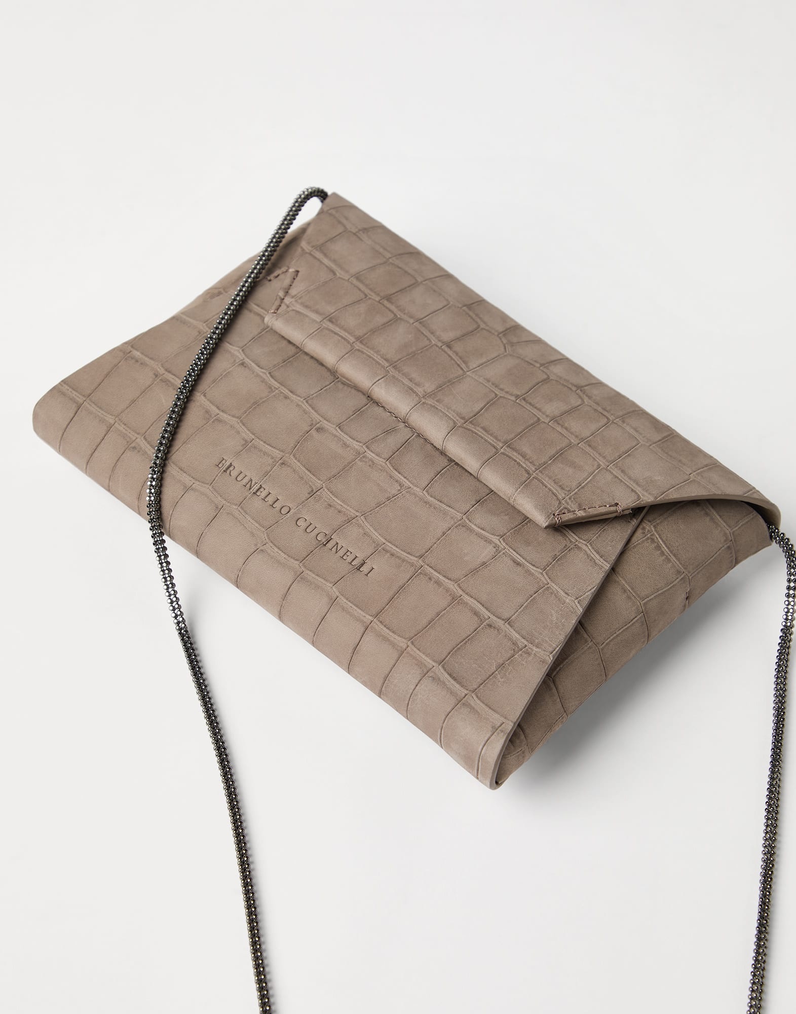 BC Duo pochette in croc print nubuck with precious chain - 3