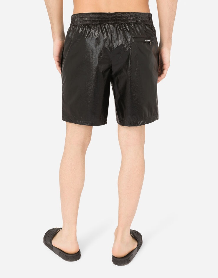 Laminated mid-length swim trunks with D&G patch - 5