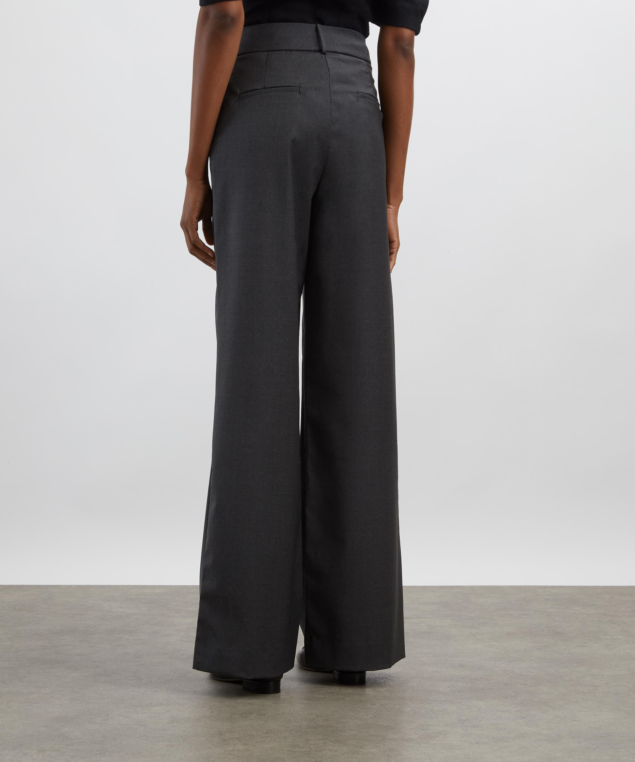 Grey Wool Wide-Leg Trousers - 4