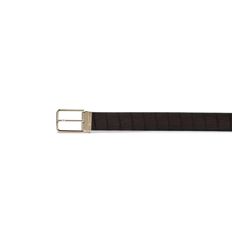 Santoni Dark brown alligator nubuck belt outlook