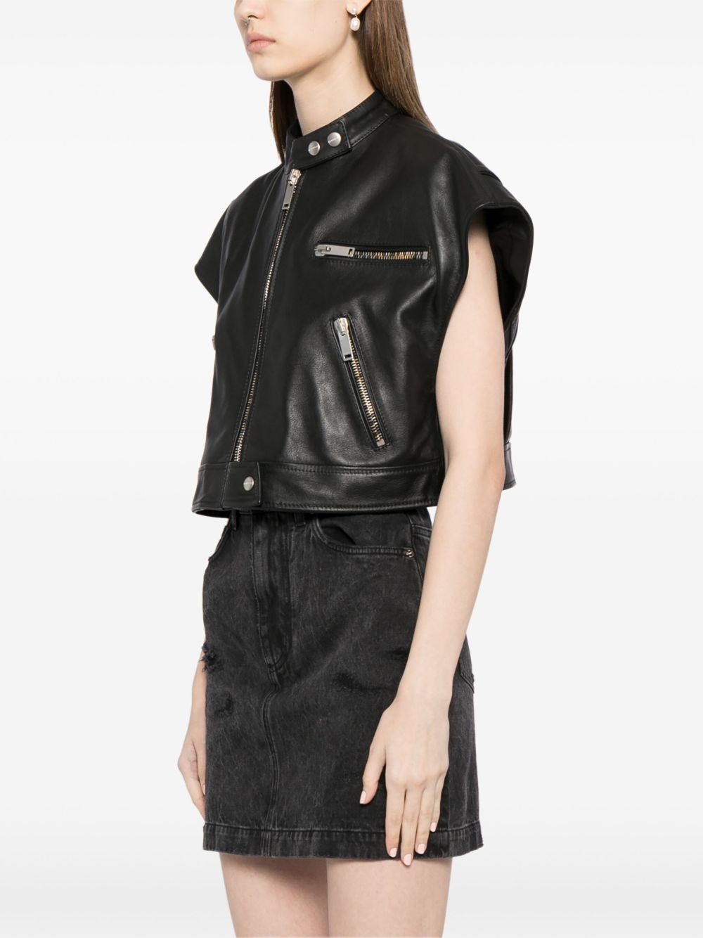 short-sleeve cropped biker jacket - 3