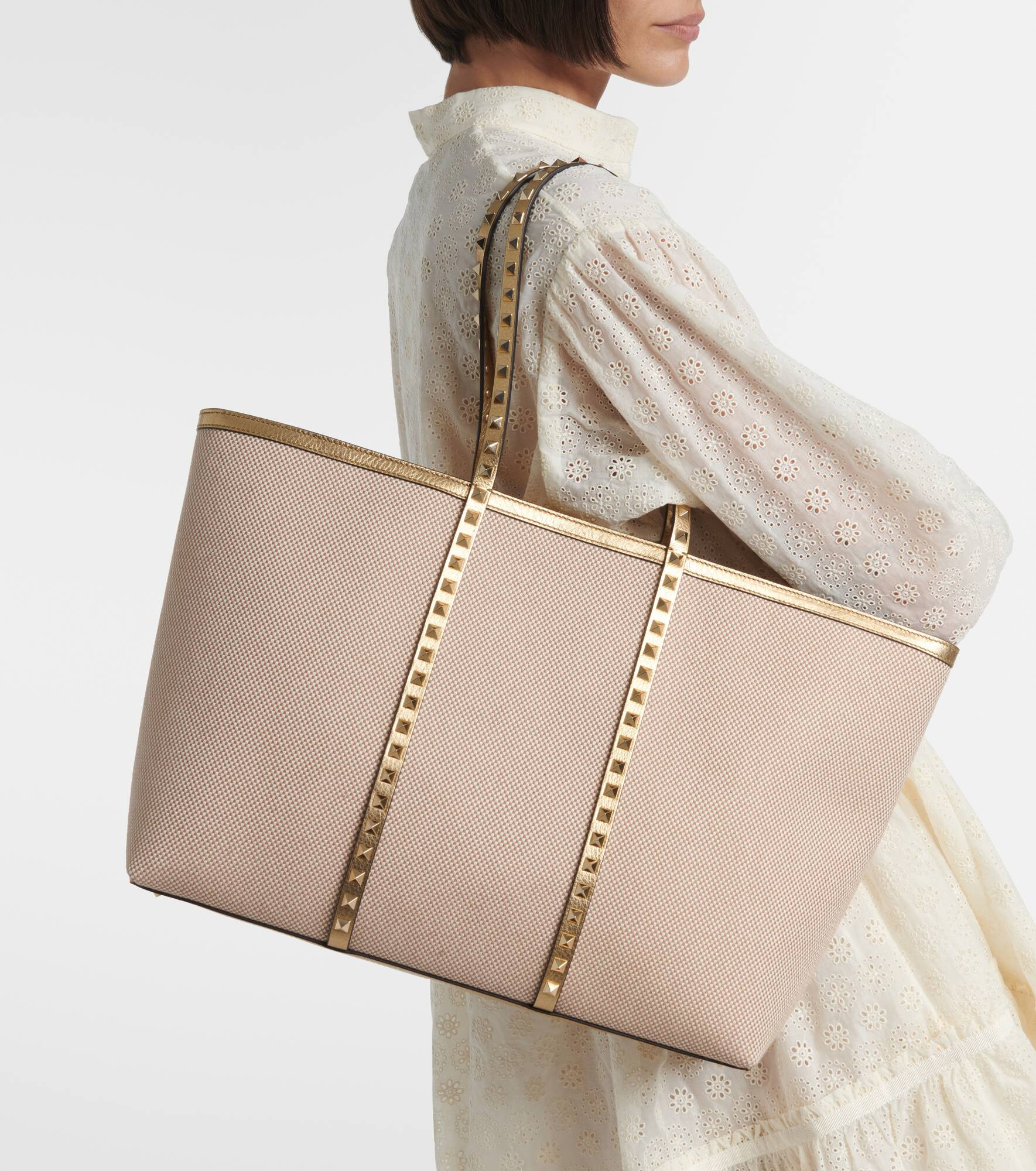 Rockstud Large leather and canvas tote bag - 2