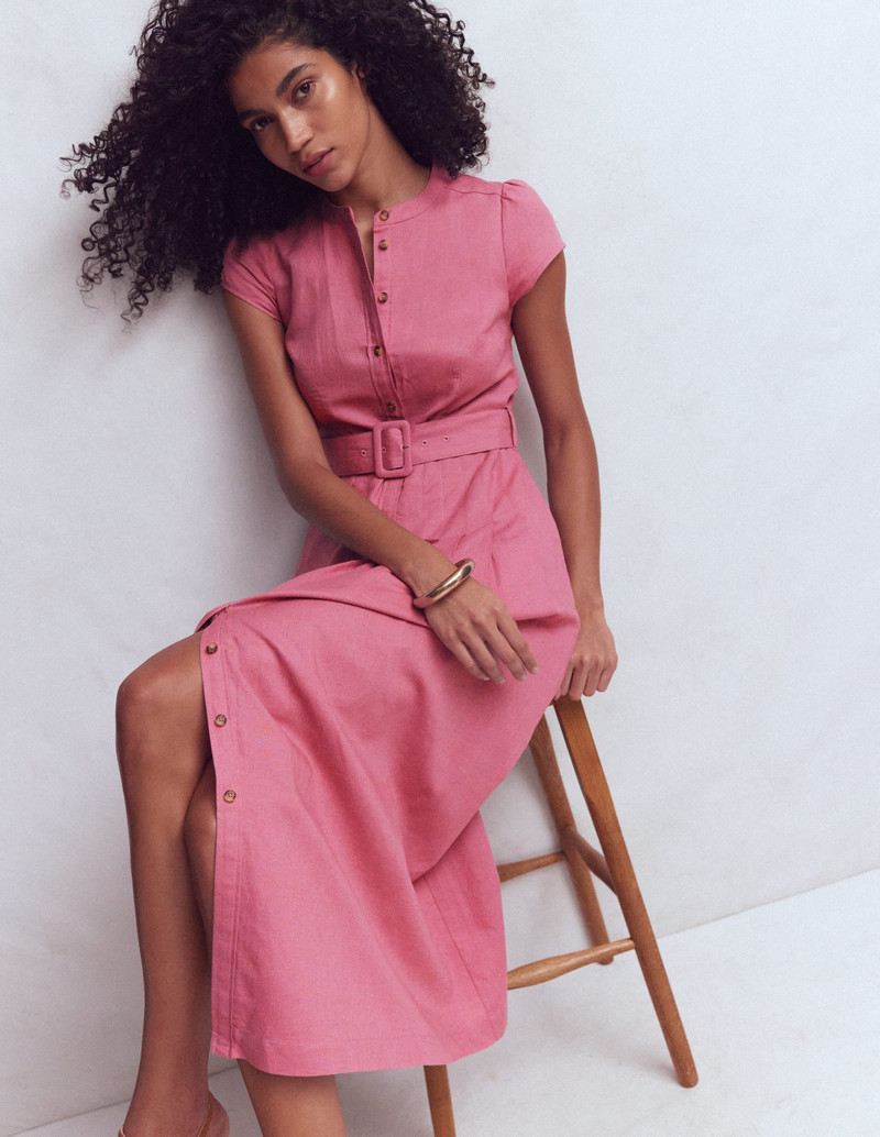 BODEN Arabella Linen Blend Dress-Pink Heather outlook