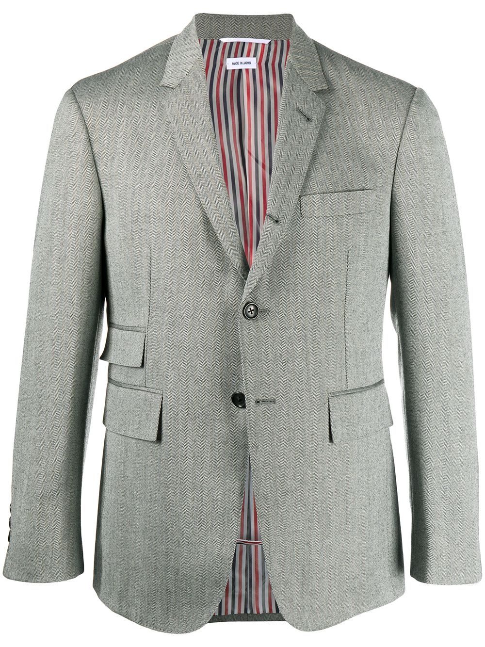 herringbone pattern single-breasted jacket - 1