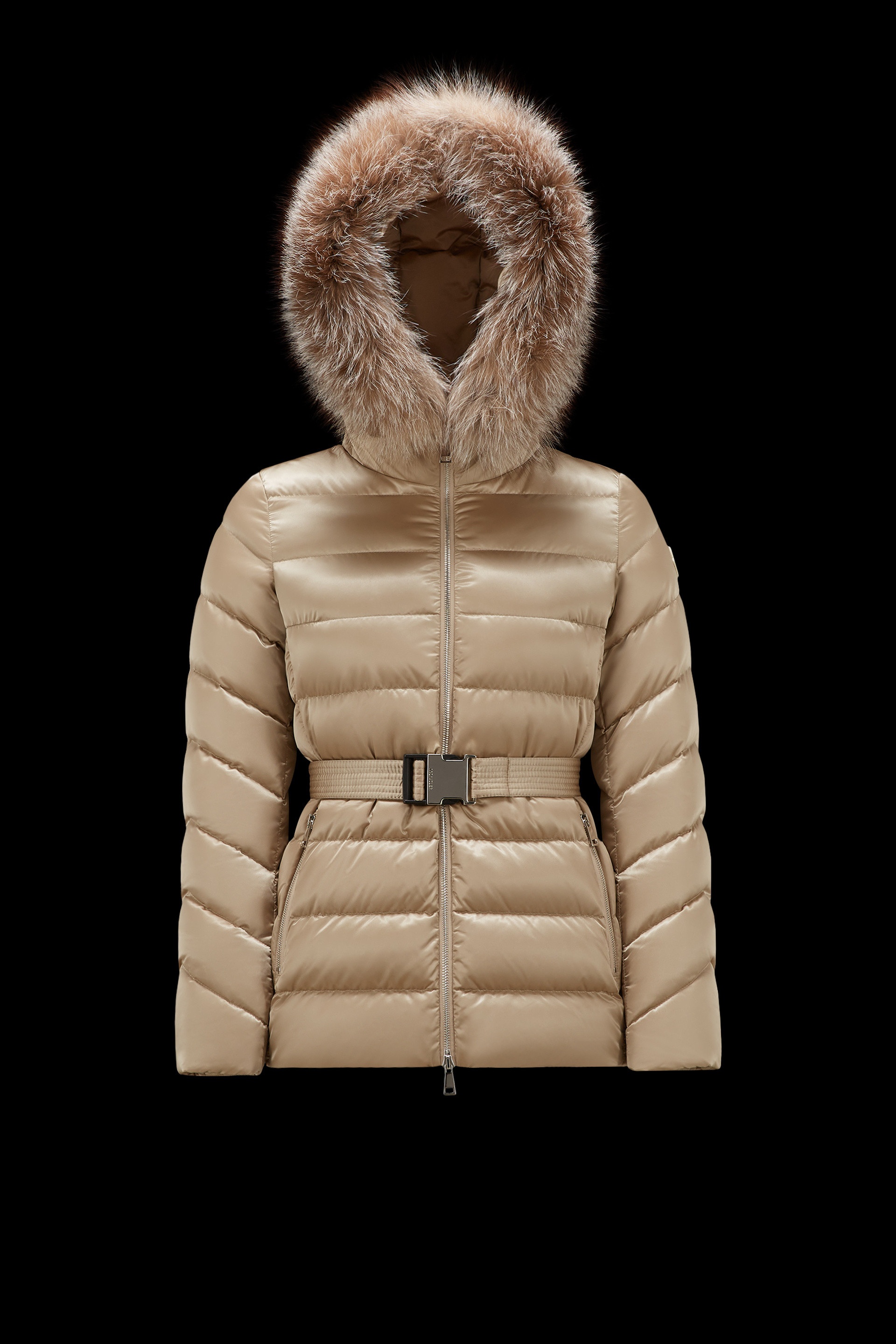 Moncler Silk White Boed Short Down Jacket with A Fur Trim, White, 1