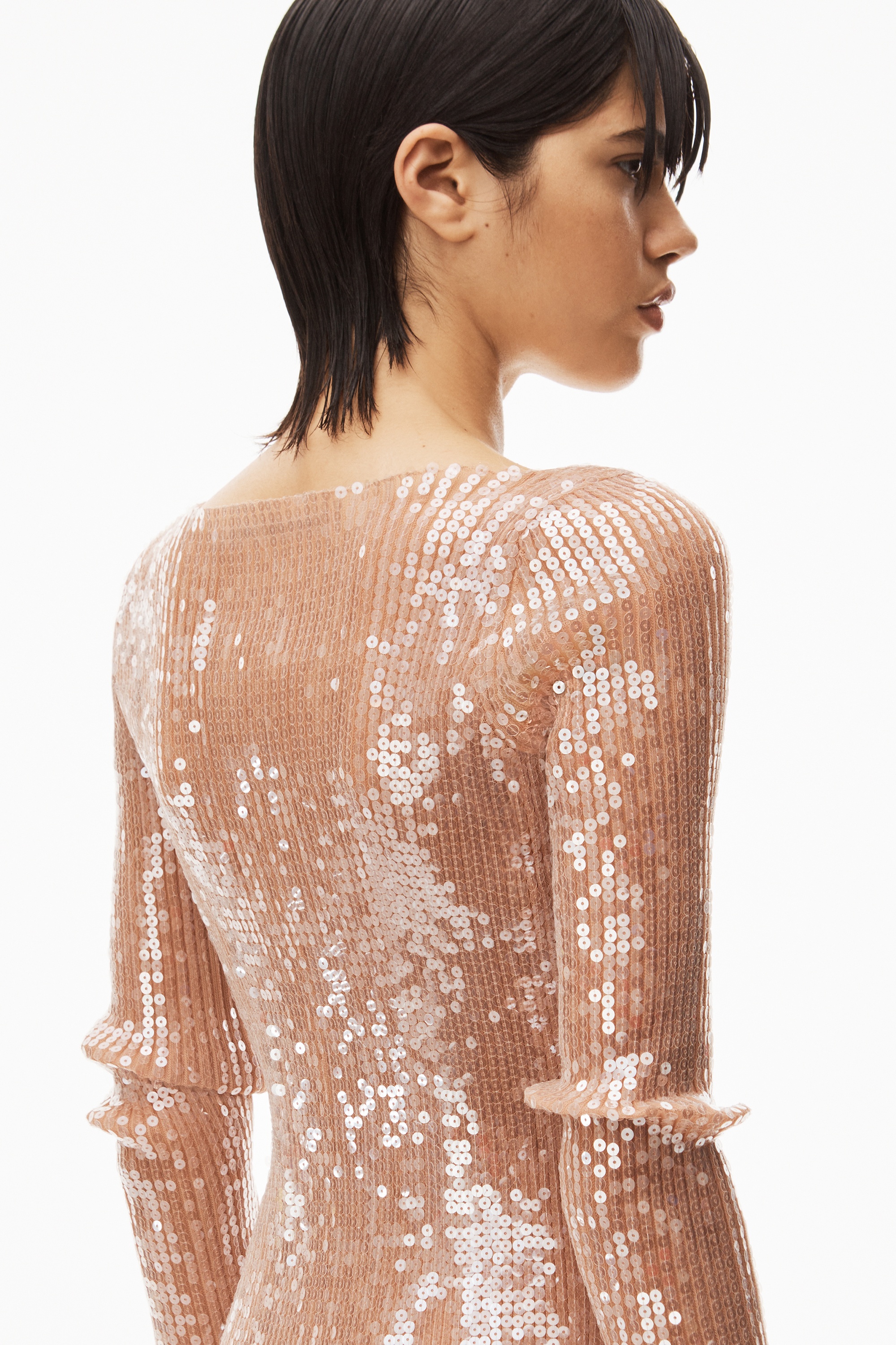 SCOOP NECK MINI DRESS IN SEQUIN NYLON - 5