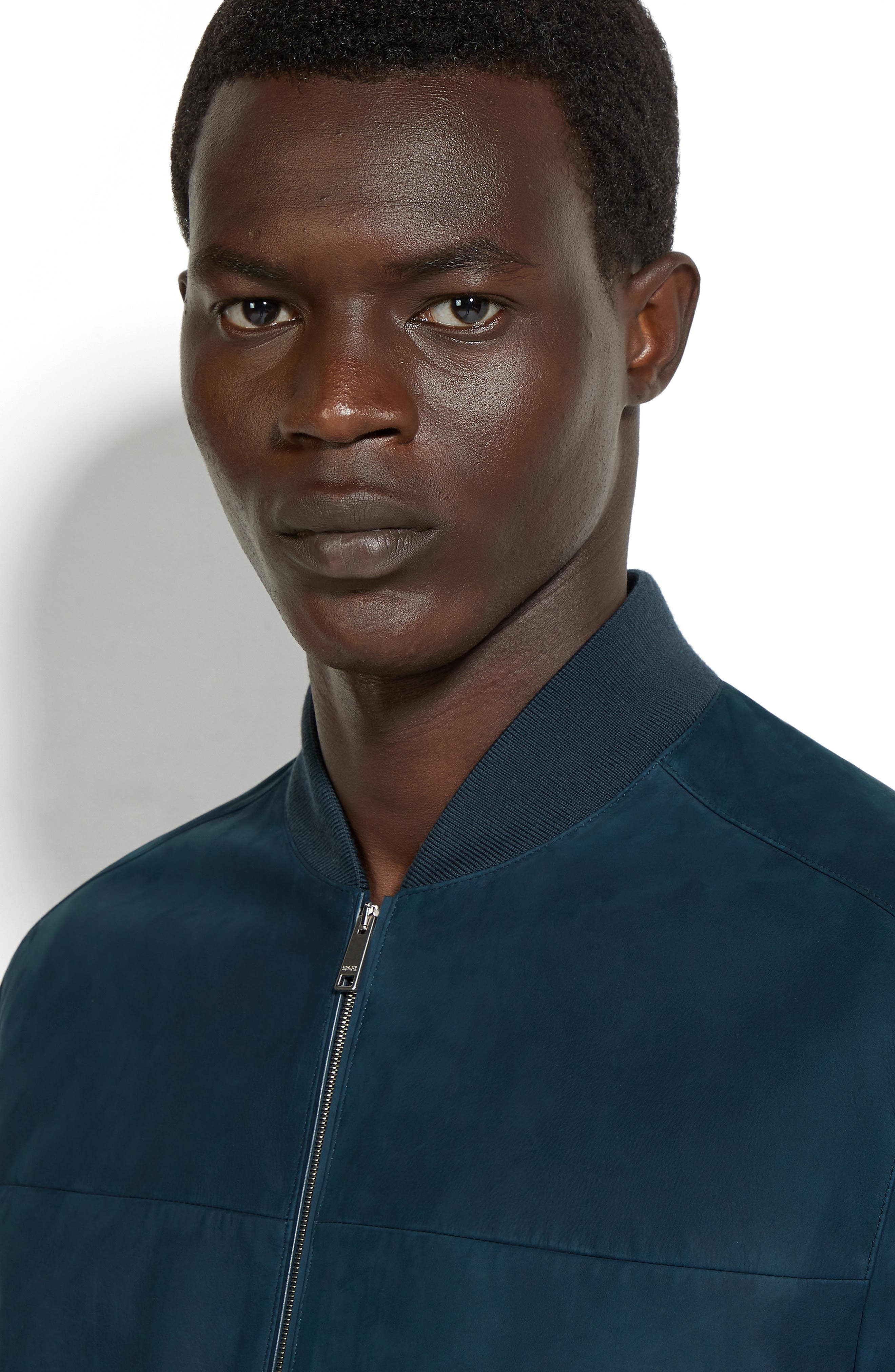 ZEGNA Suede Bomber Jacket in Dk Blu Sld at Nordstrom - 3