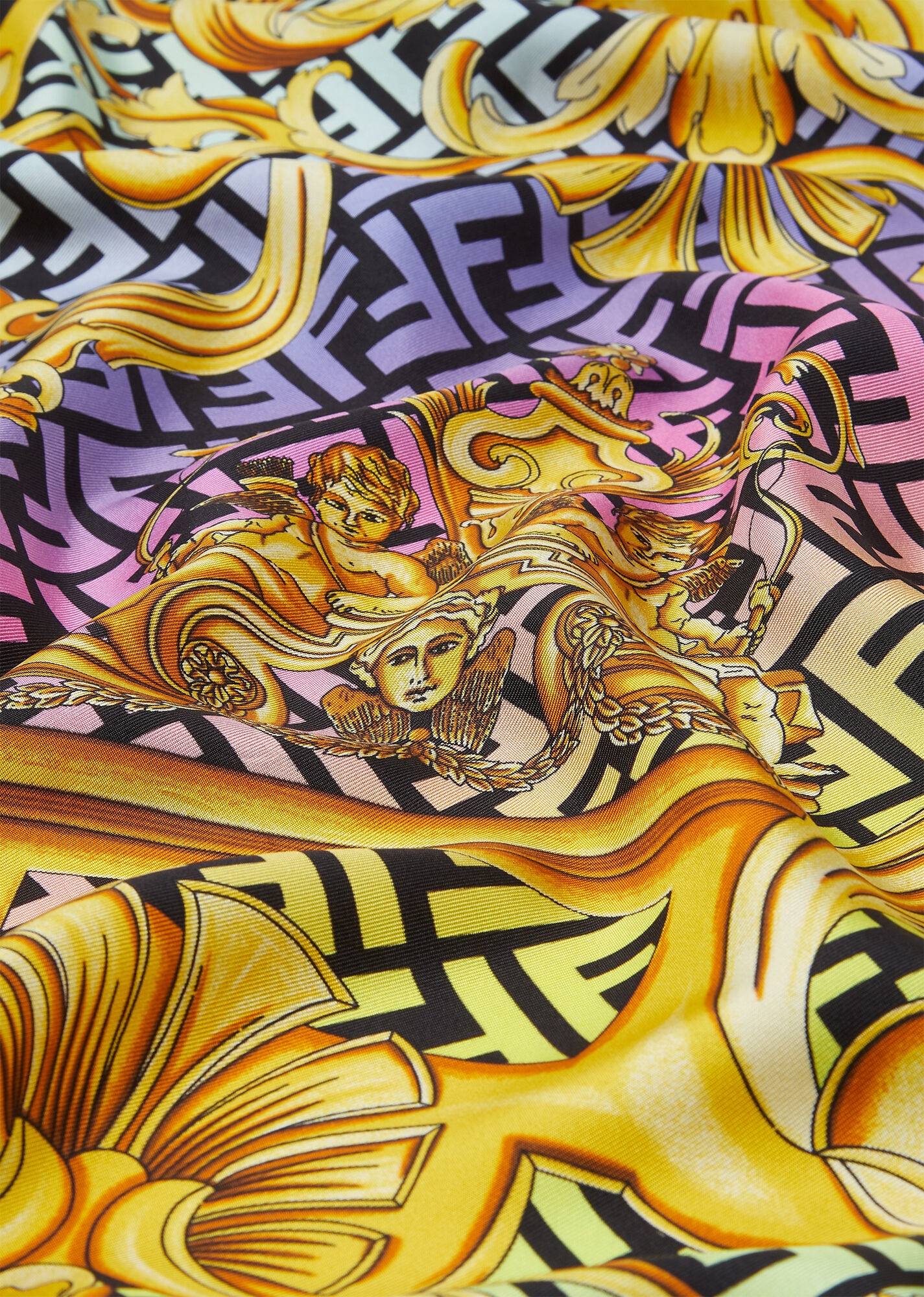 Fendace Gold Baroque Silk Foulard - 2