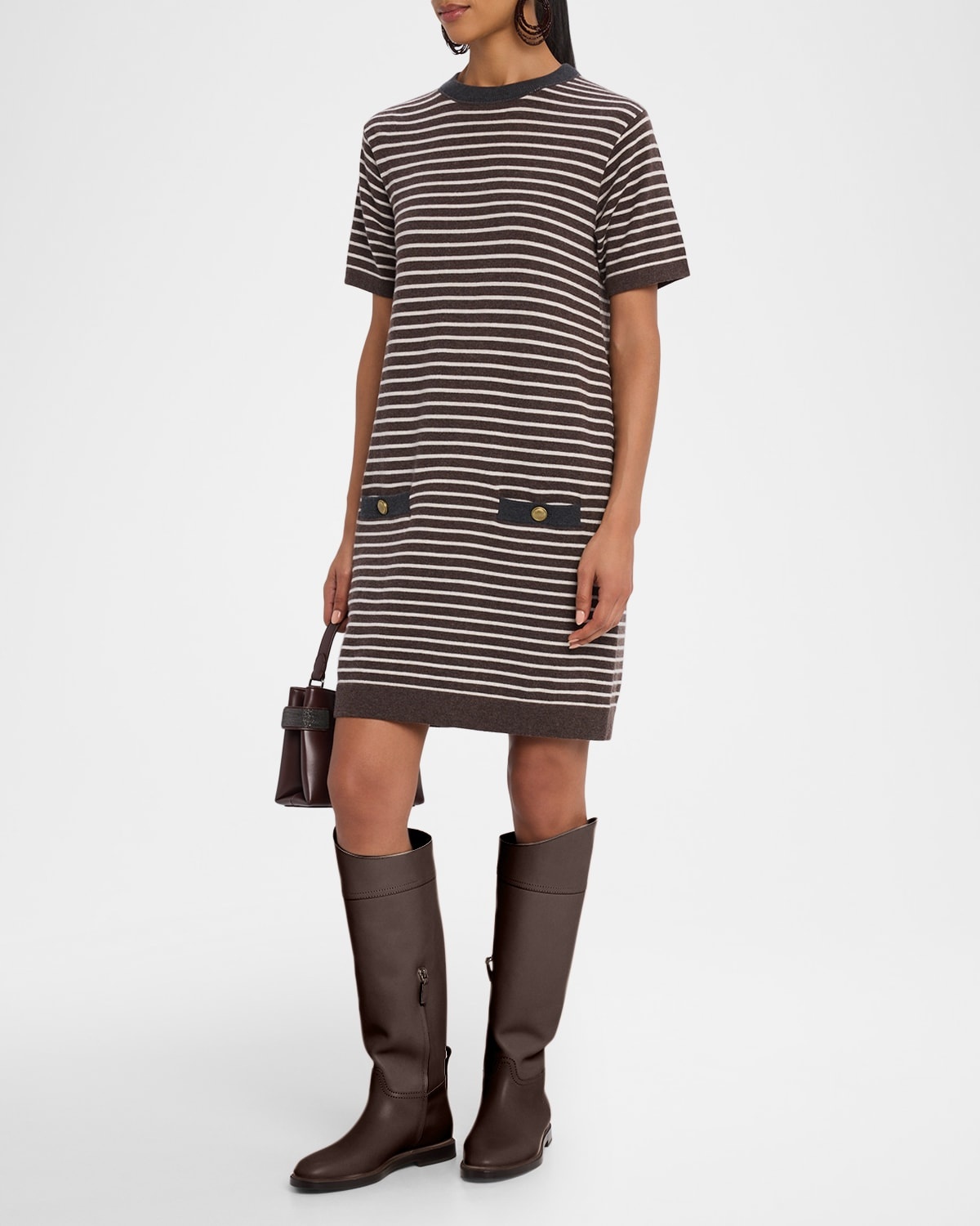 Striped Wool-Cashmere Mini T-Shirt Dress - 4