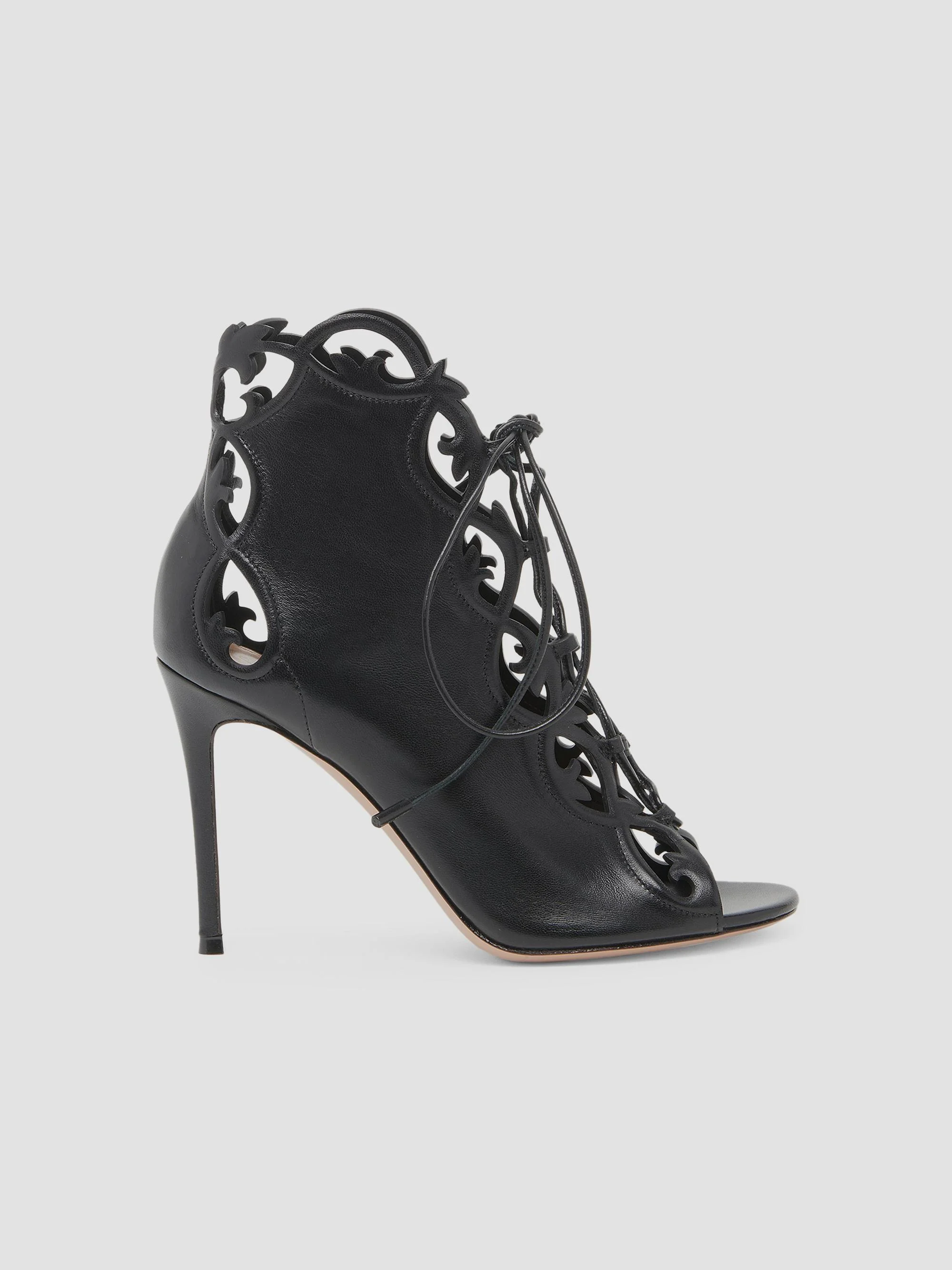 Women's 95MM Laser-Cut Leather Stiletto Booties - Black - 1
