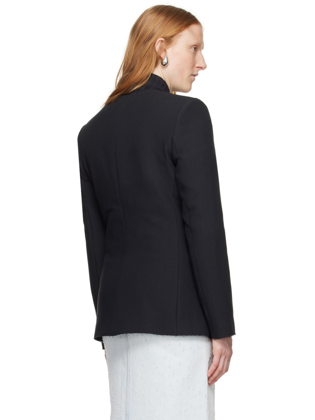 Black Raw Edge Blazer - 3