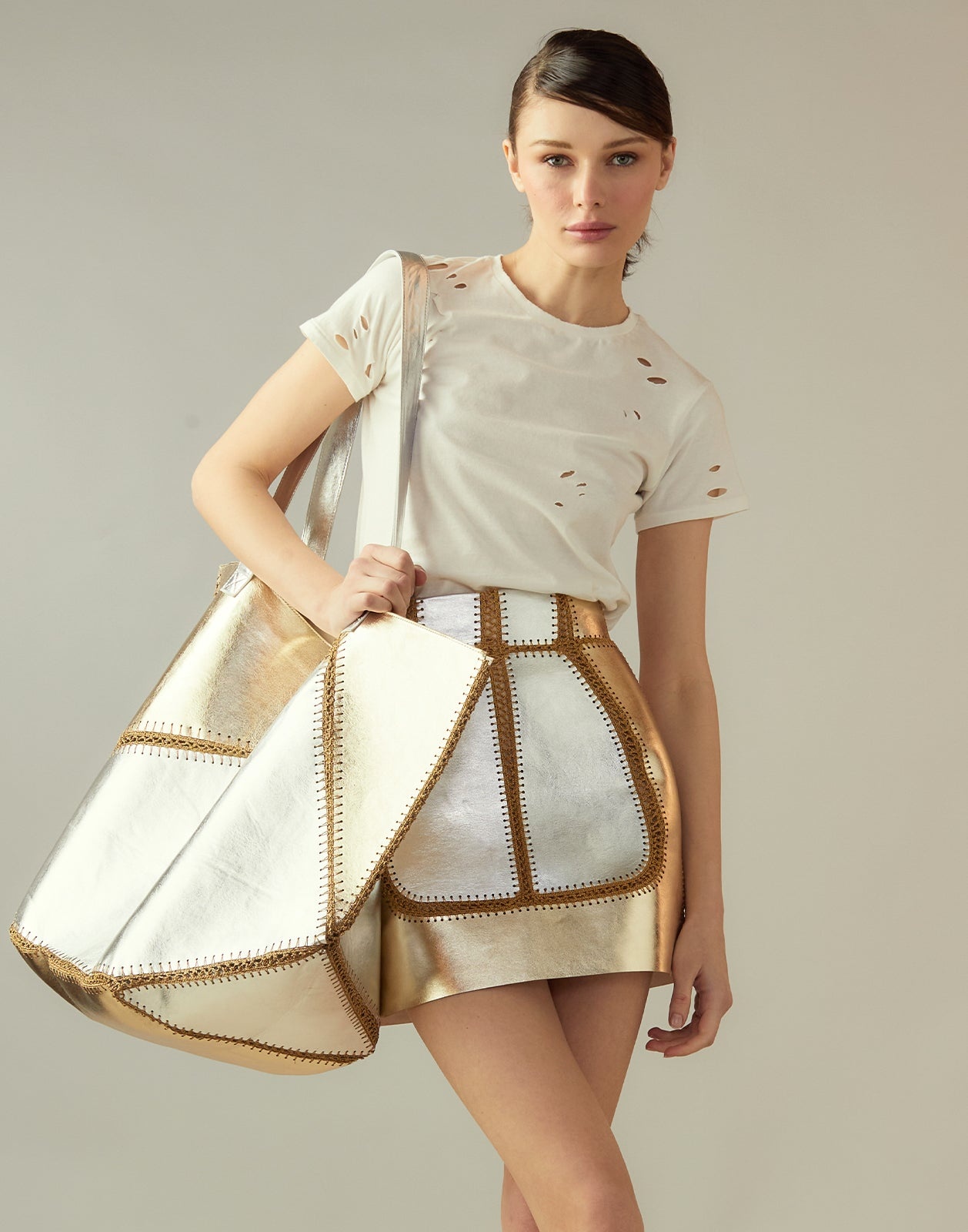 Mixed Metallic Vegan Leather Skirt - 11