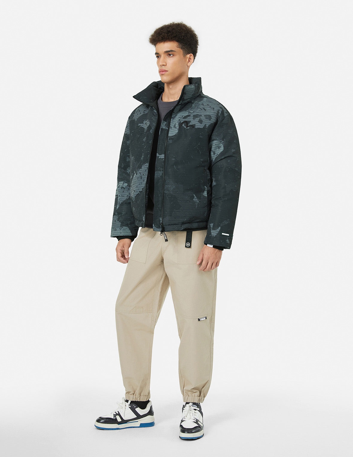 Deconstructed Print and Logo Embroidery Relax Fit Down Jacket - 3