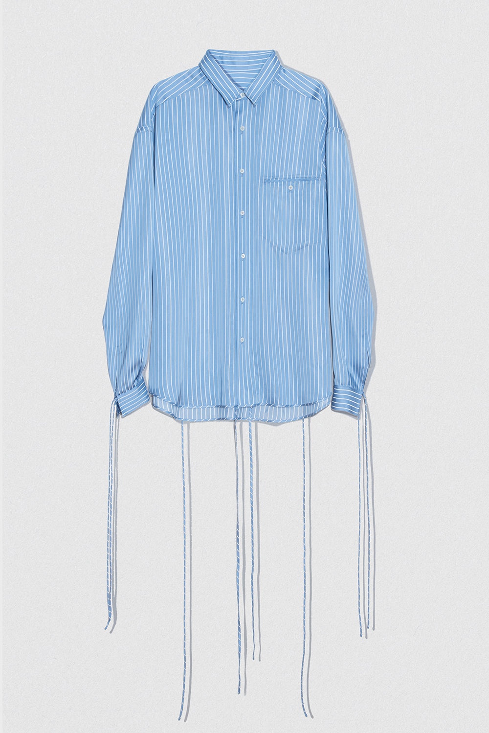 SATIN PIN STRIPE SHIRT BLUE AND WHITE VISCOSE BLEND - 1