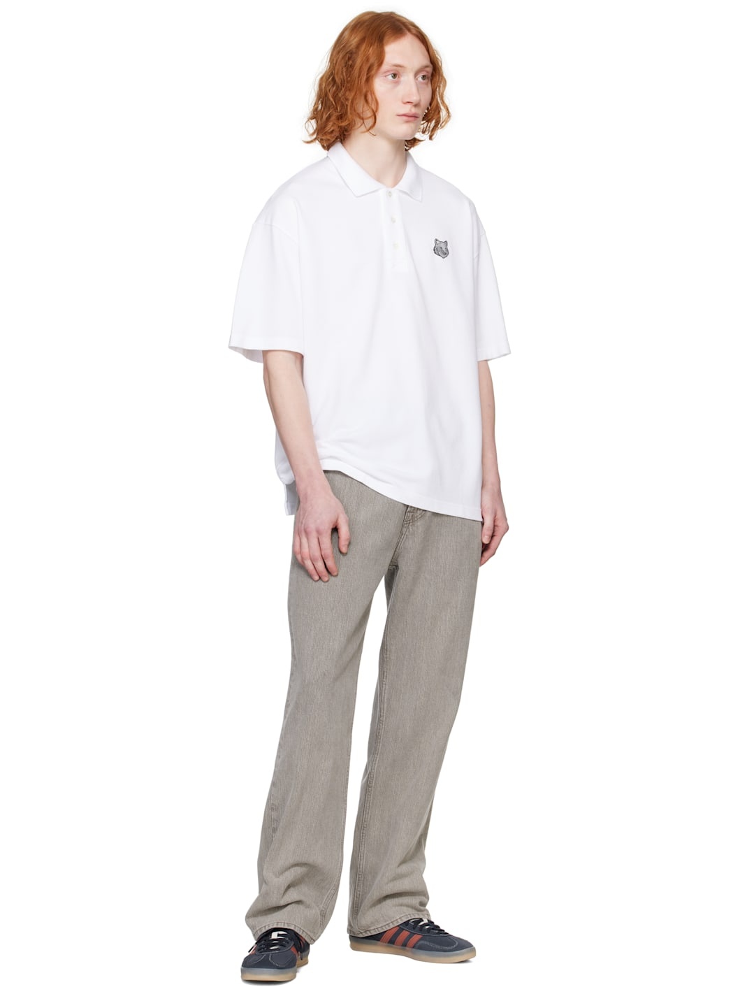 White Bold Fox Head Patch Oversize Polo - 4