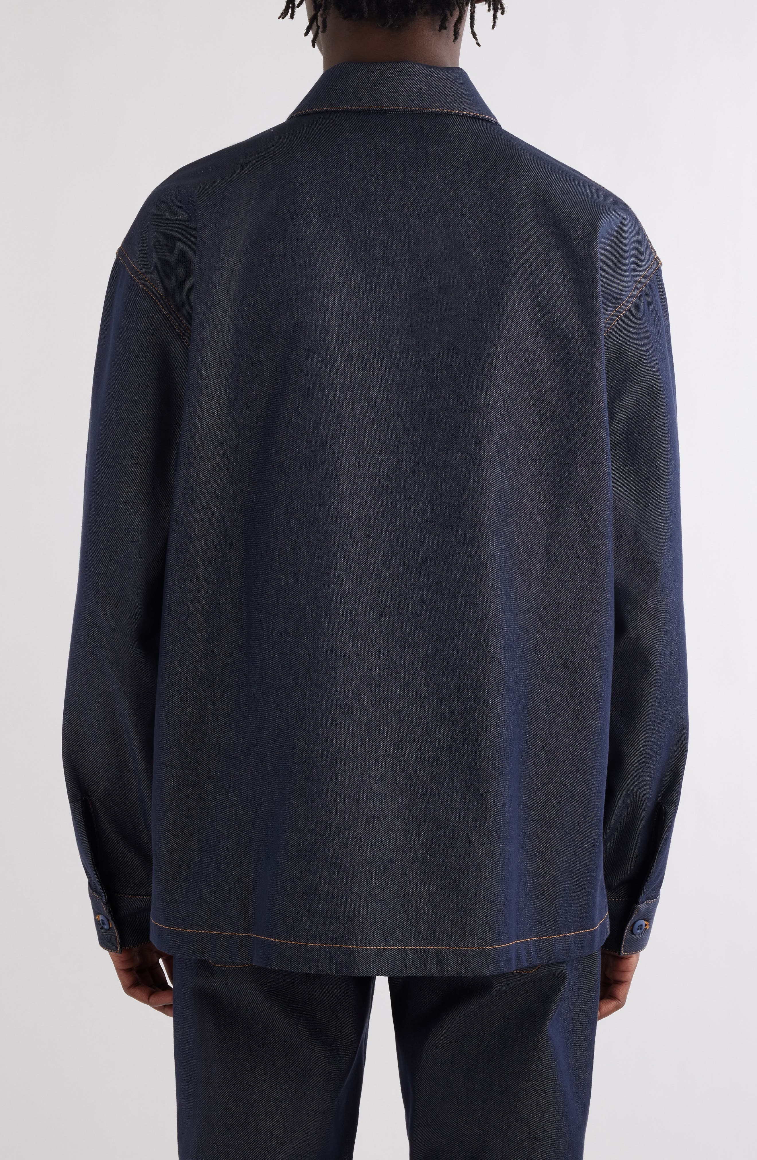 Givenchy Military Silk Blend Denim Overshirt in Indigo Blue at Nordstrom - 3