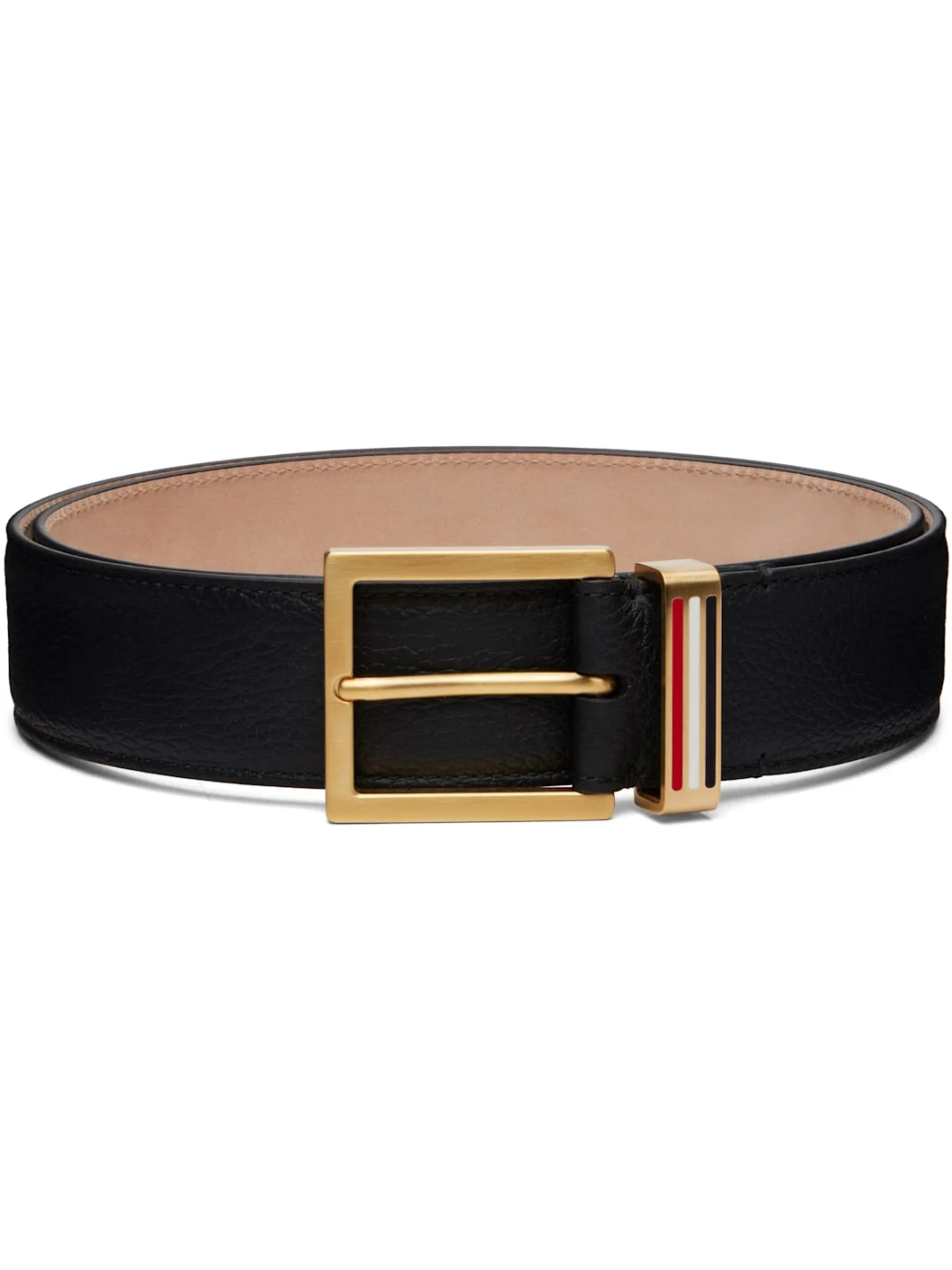 Black Soft Pebble Grain Metal Loop Belt - 1