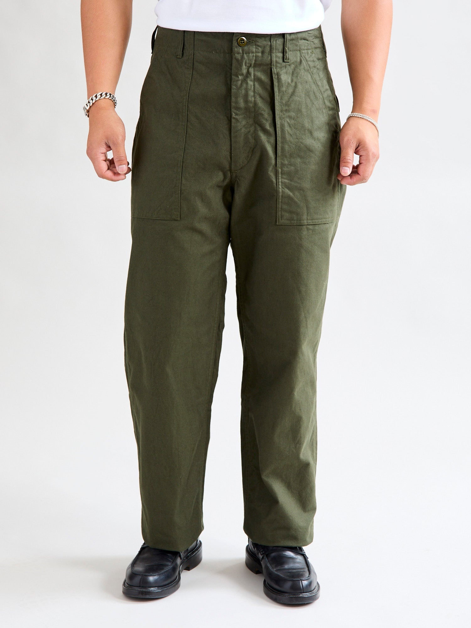 Brushed Herringbone Fatigue Pants in Olive - 2