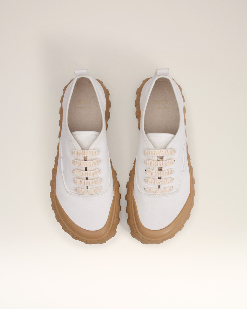 WHITE COTTON LOW TOP TEMPO CANVAS SNEAKERS 5