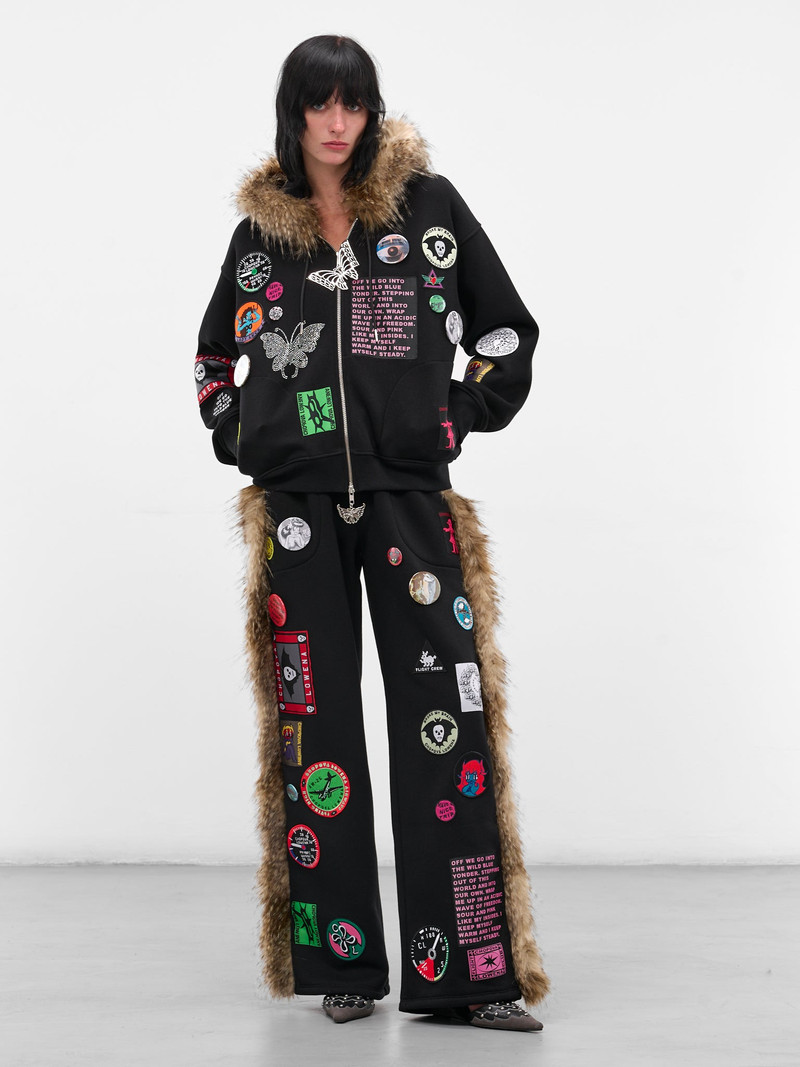 Chopova Lowena Black Fur Trim Patch Hoodie outlook