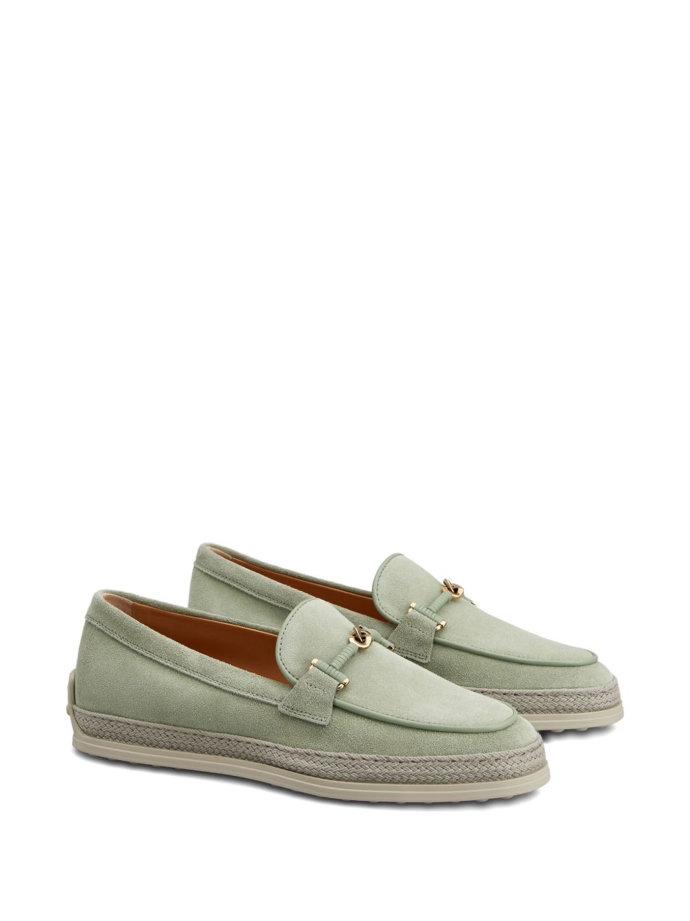 rafia-trimmed suede loafers - 2
