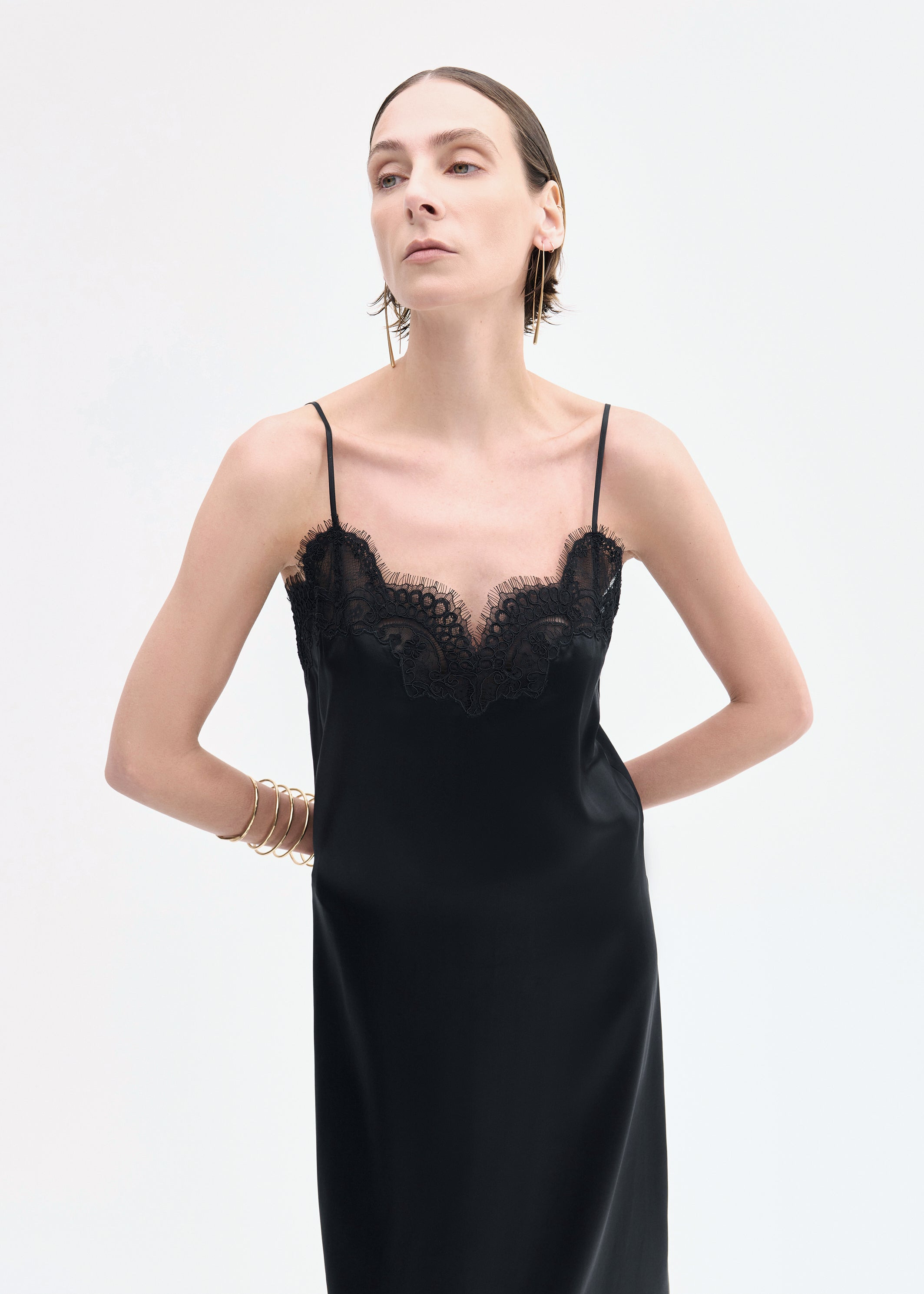 Lace Slip Dress in Silk - 3