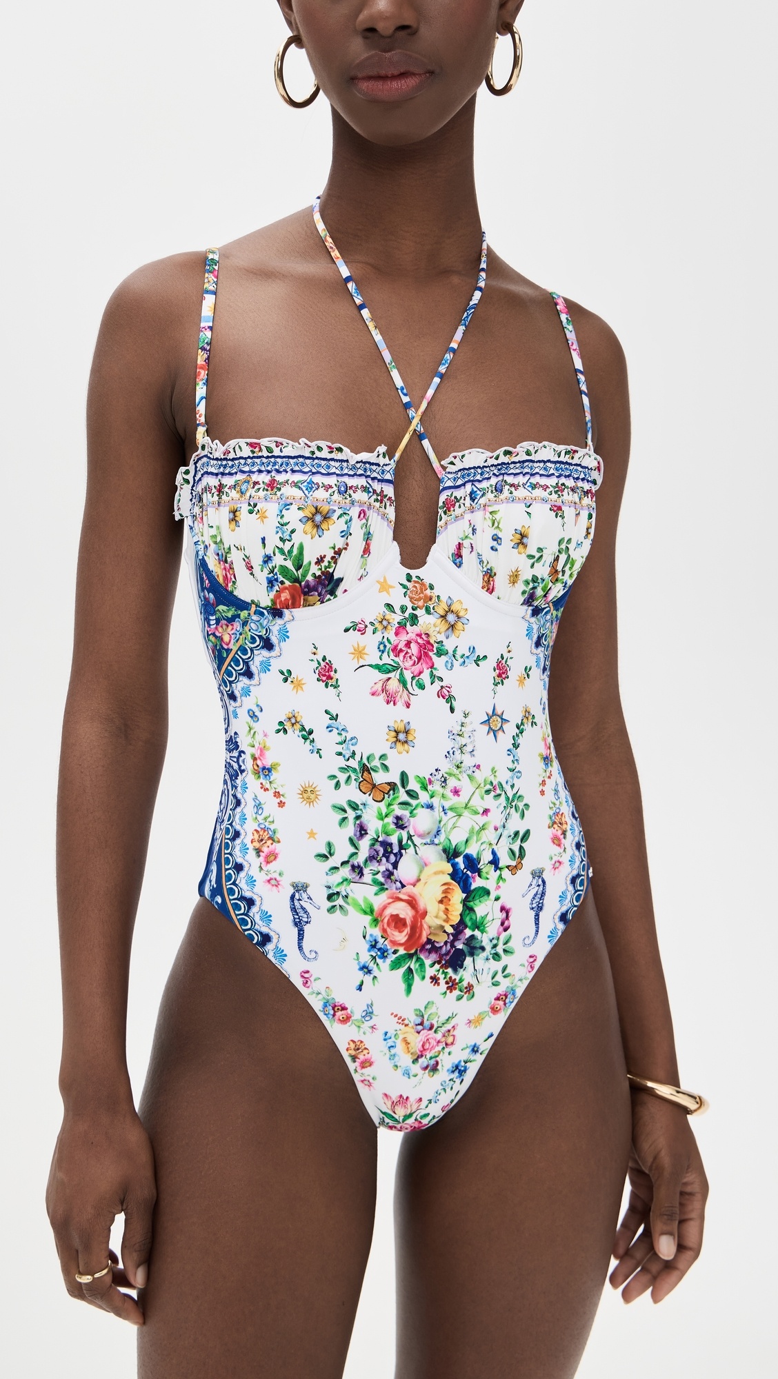 Ruched Underwire One Piece with Tie - 4
