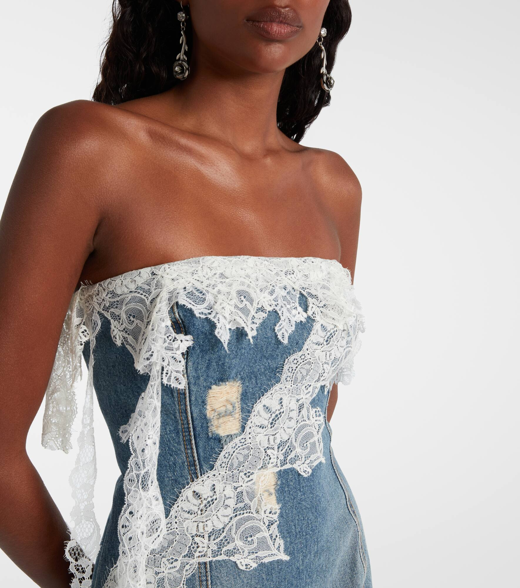 Lace-trimmed denim minidress - 4