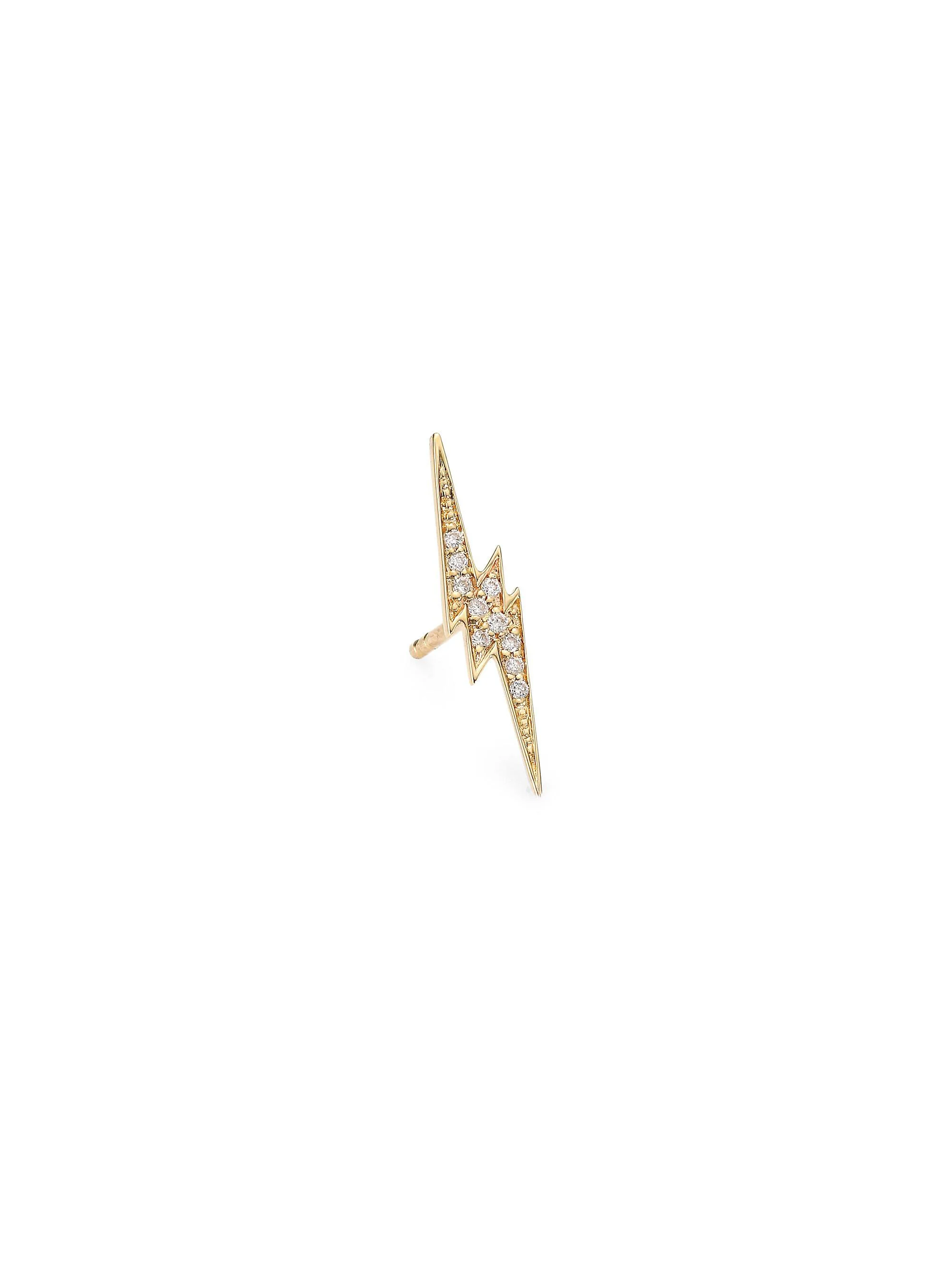 Women's 14K Yellow Gold & Diamond Lightning Bolt Single Stud Earring - 1