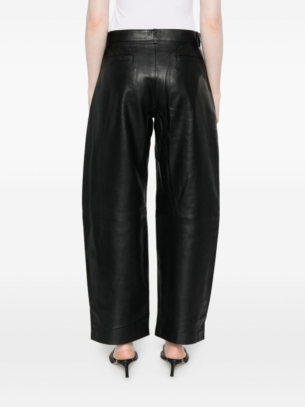 leather straight-leg trousers - 4