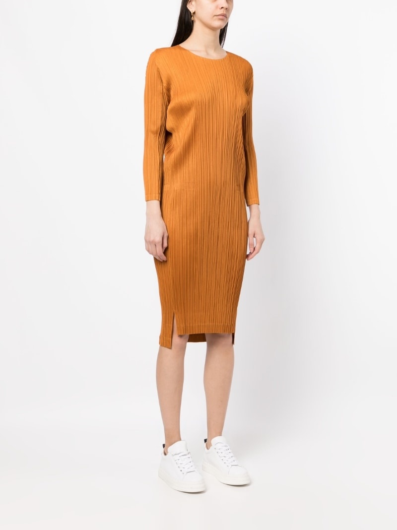 pleated long-sleeve midi dress - 3