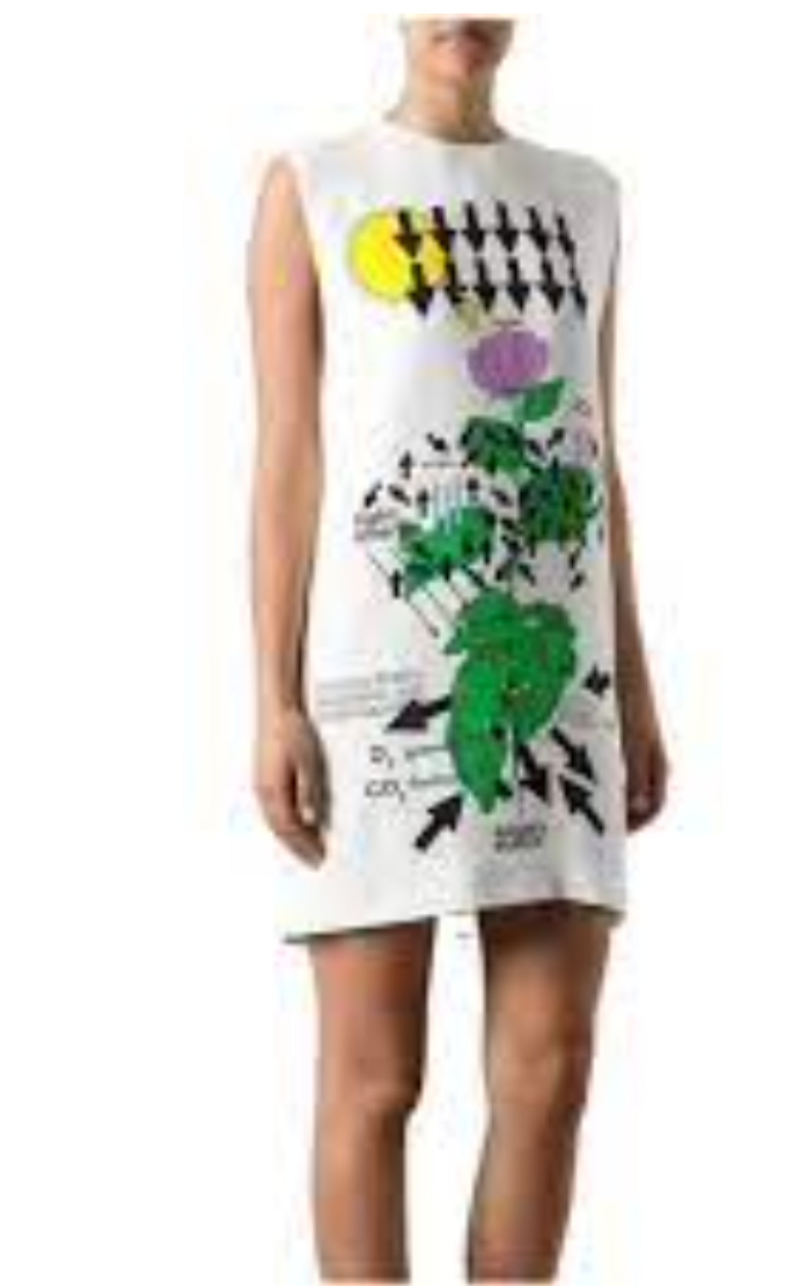 White Silk Botanical Diagram Dress - 3