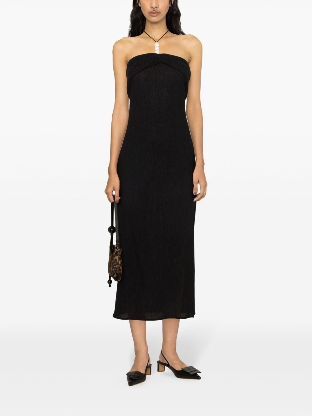 halterneck crinkled midi dress - 2
