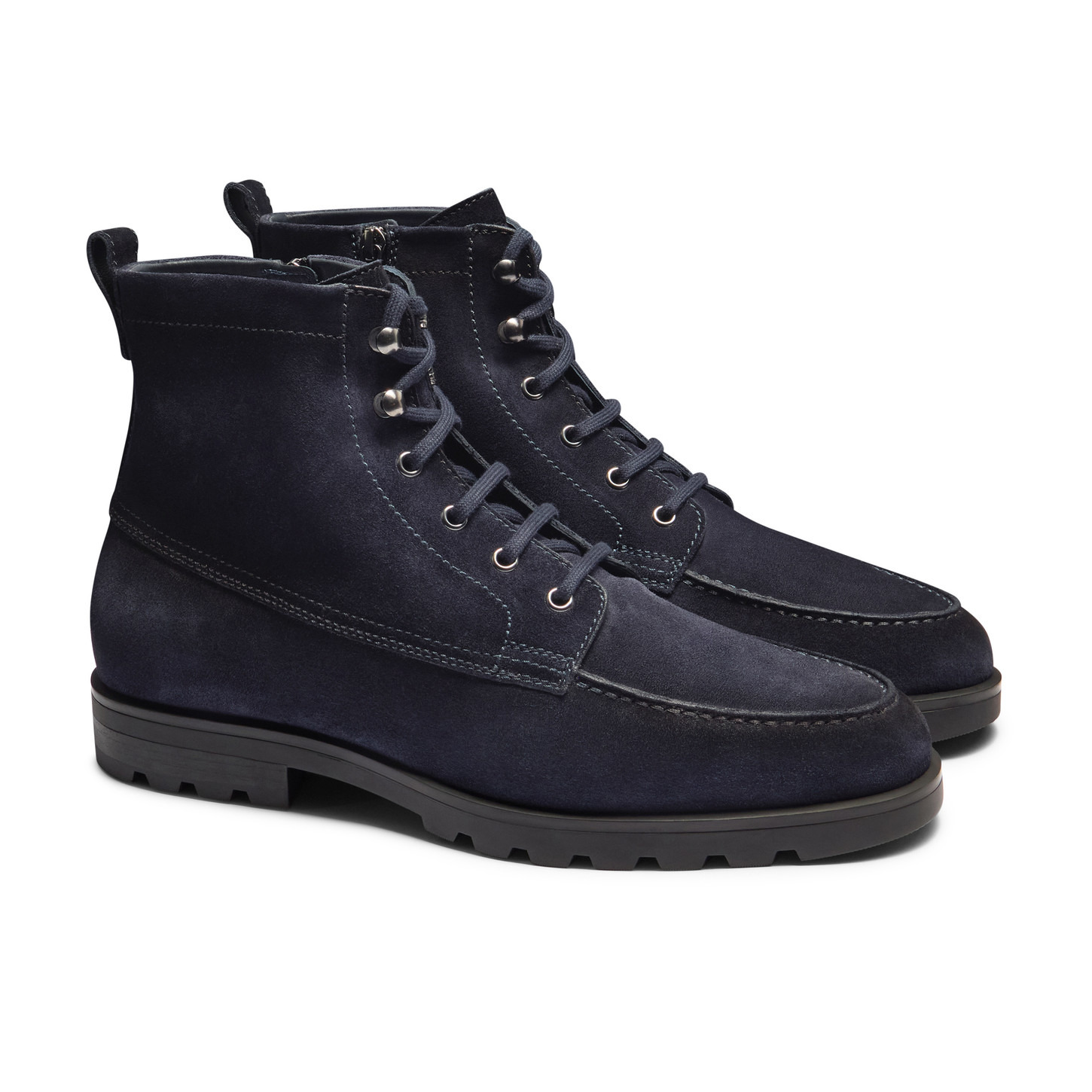Men’s blue suede lace-up boot with fur - 2