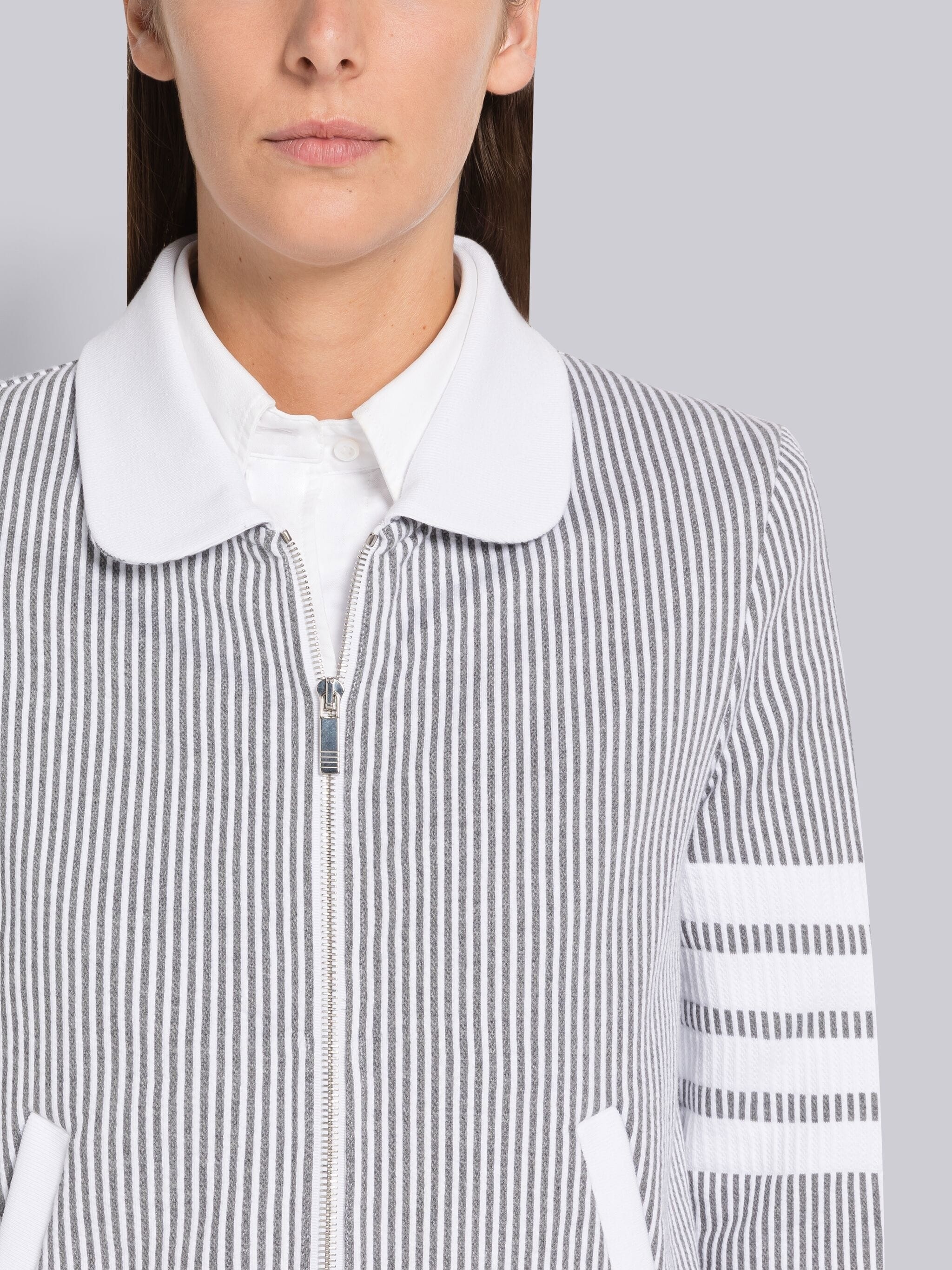 Seersucker Loopback 4-Bar Round Collar Zip Jacket - 5